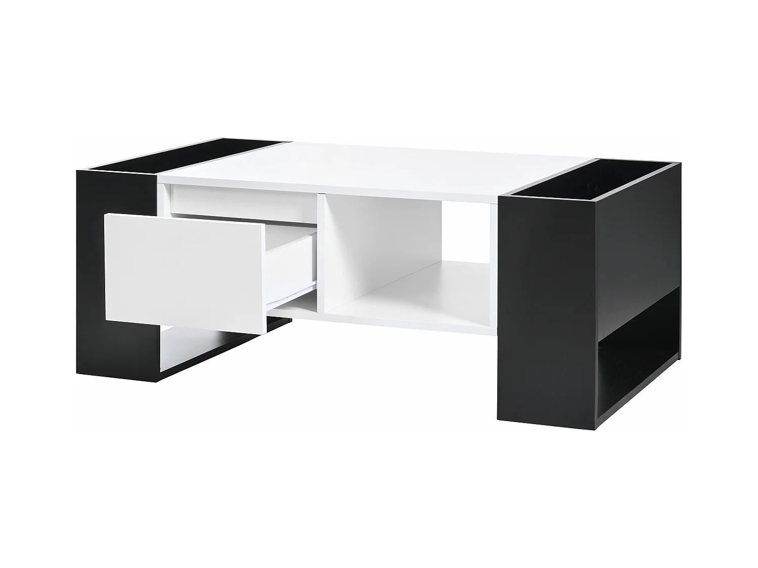 Table basse 105x60x40.5cm Un tiroir Espace de rangement Matériel MDF Blanc pour salon