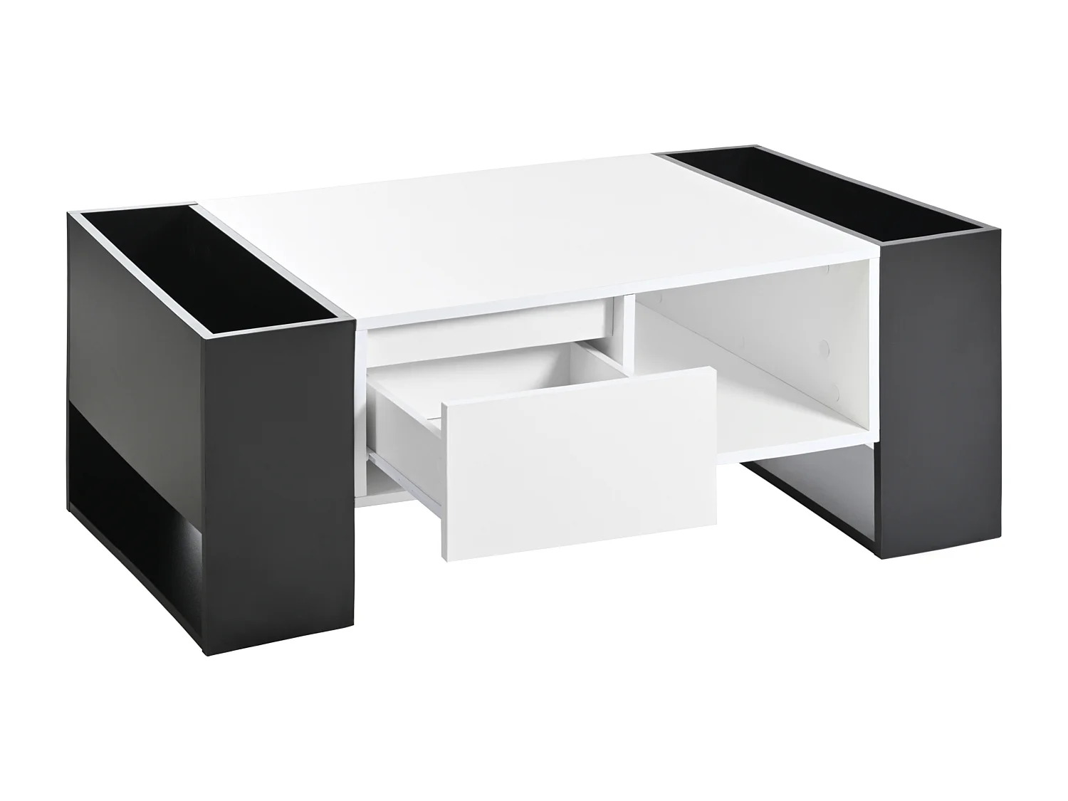 Table basse 105x60x40.5cm Un tiroir Espace de rangement Matériel MDF Blanc pour salon