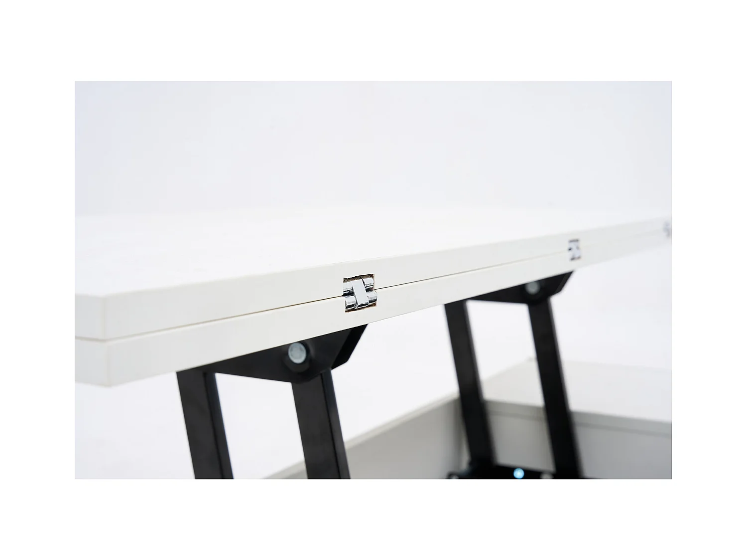 Table basse mécanisme double élévation rangement intégré effet Blanc salon moderne