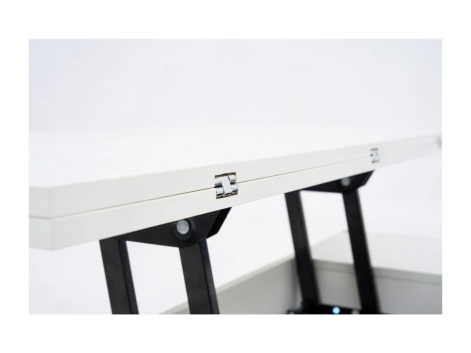 Table basse mécanisme double élévation rangement intégré effet Blanc salon moderne