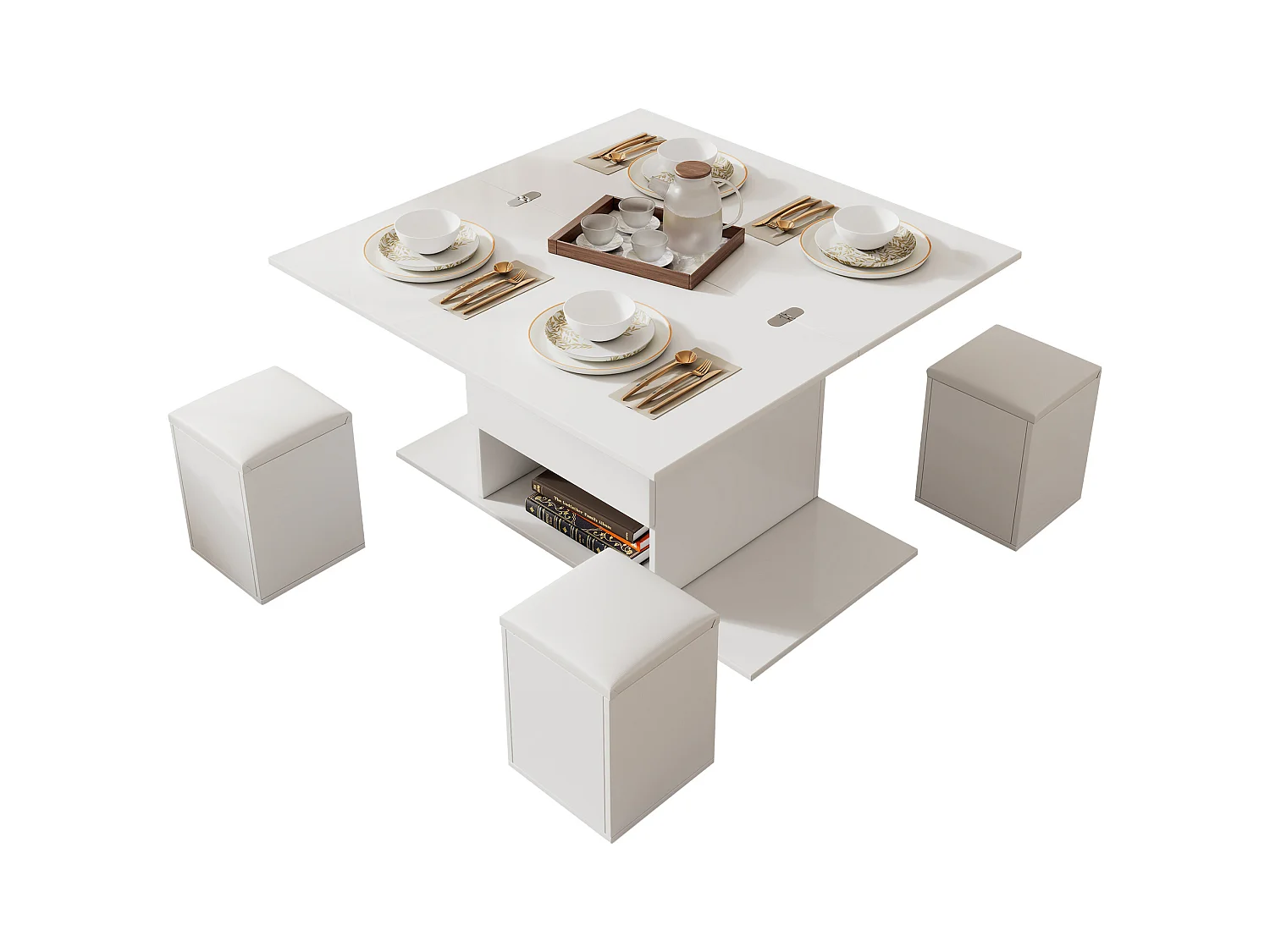 Table basse extensible mécanisme relevage double multifonction blanc salon bureau salle à manger