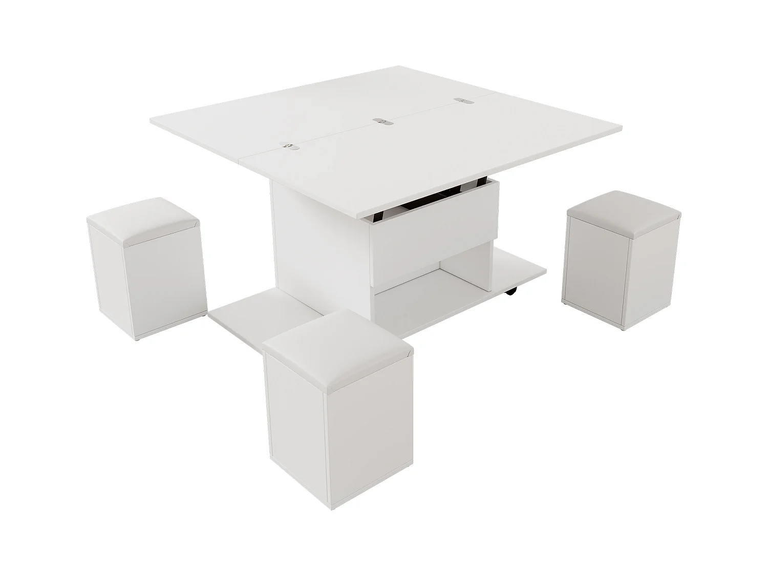 Table basse extensible mécanisme relevage double multifonction blanc salon bureau salle à manger
