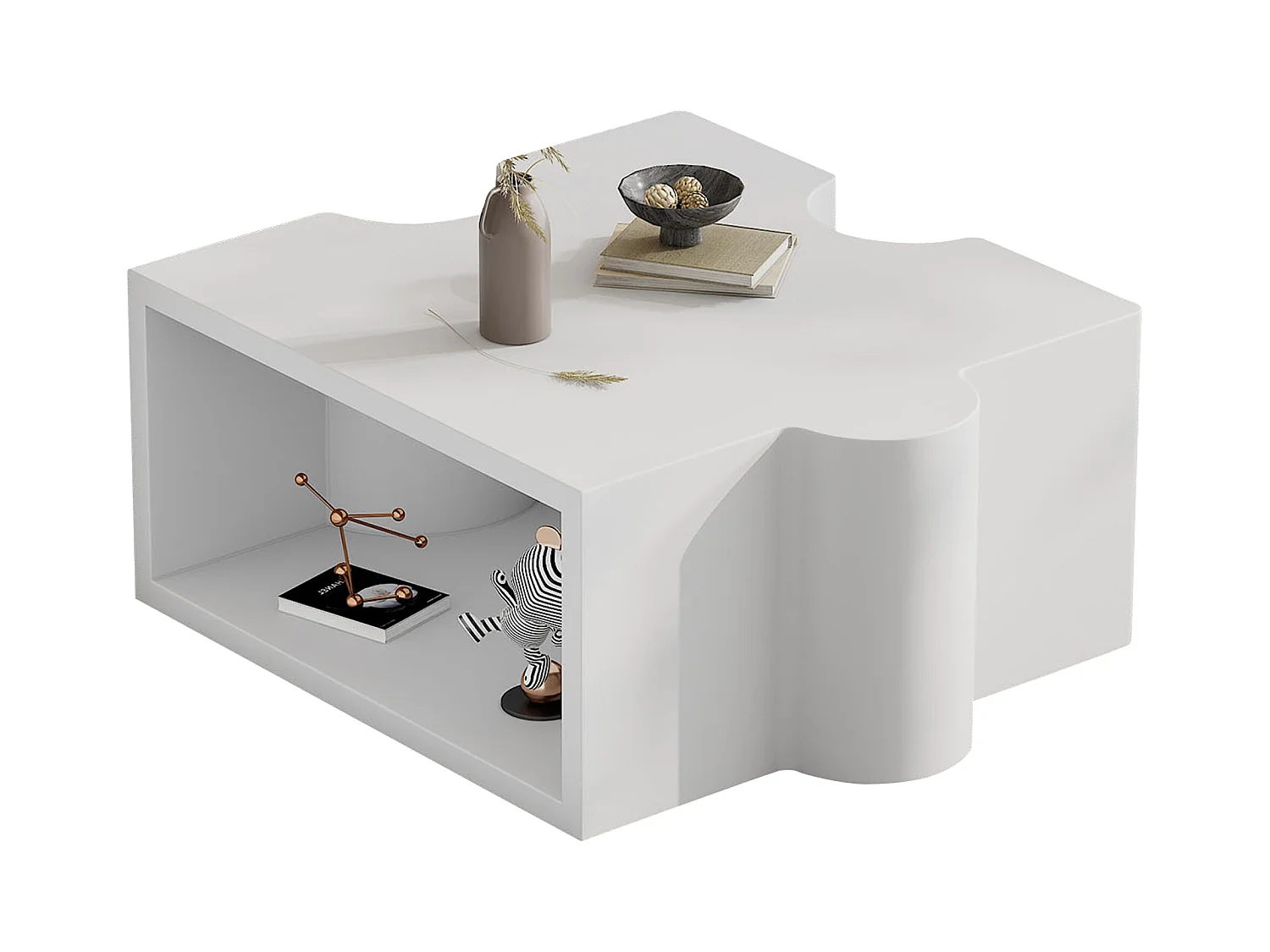 Lot de 2 tables basses 65x60x32 cm modulables design puzzle séparables blanc salon