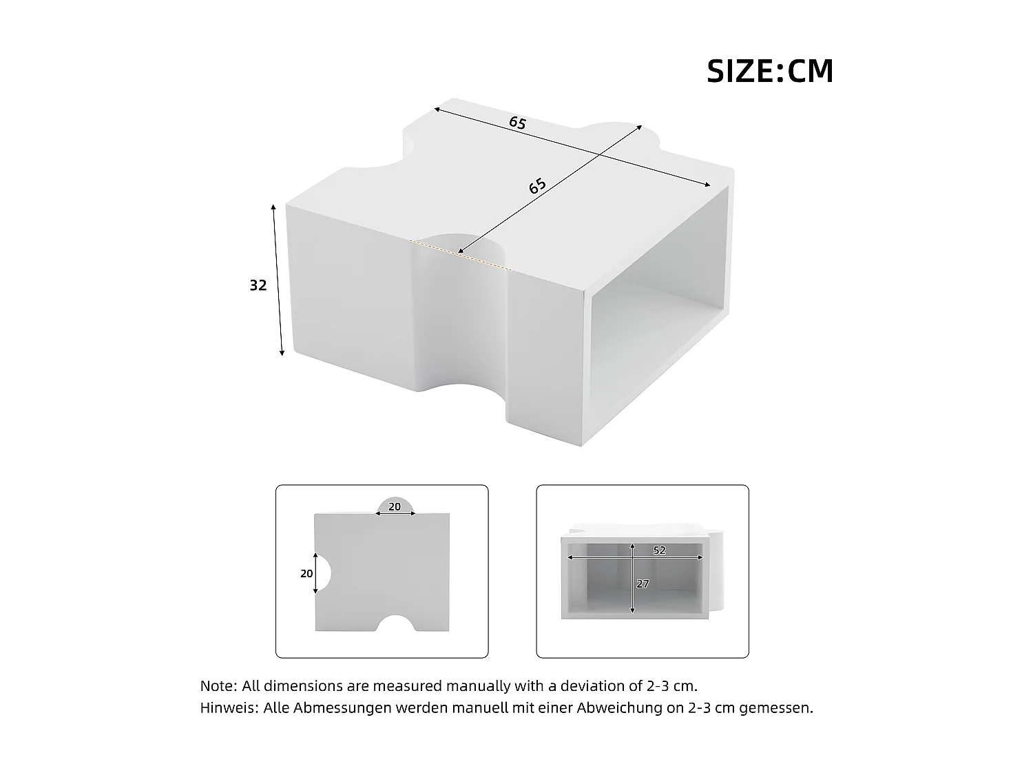 Lot de 2 tables basses 65x60x32 cm modulables design puzzle séparables blanc salon