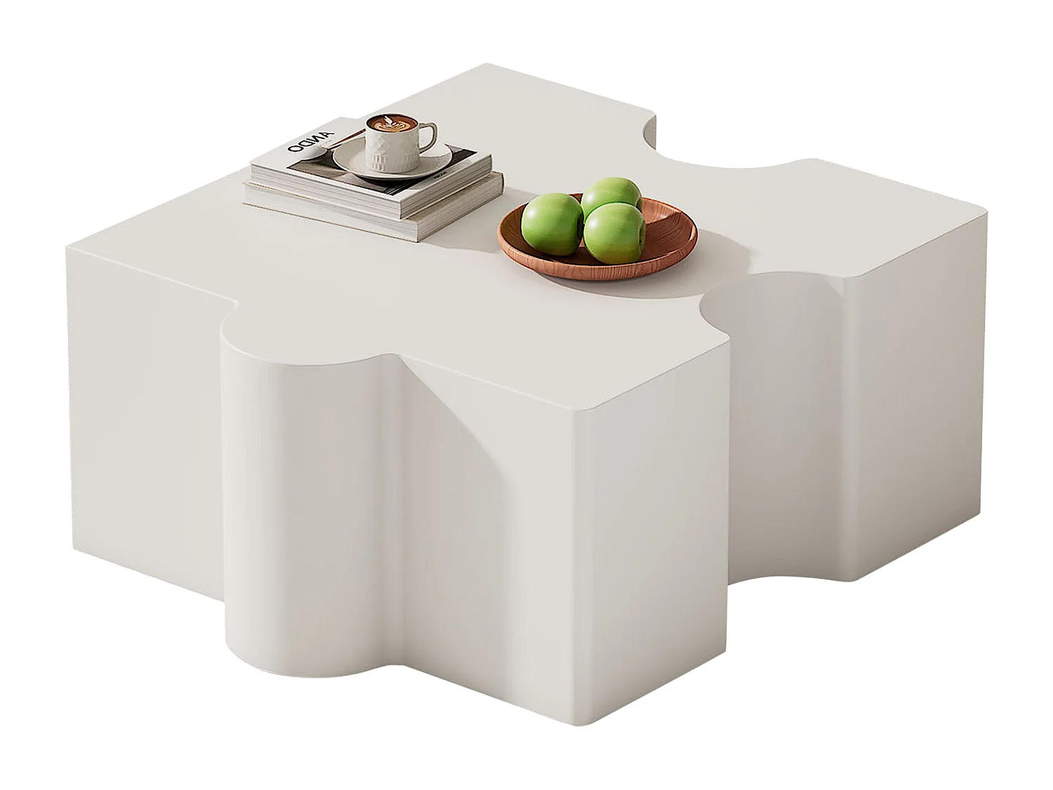 Lot de 2 tables basses 65x60x32 cm modulables design puzzle séparables blanc salon