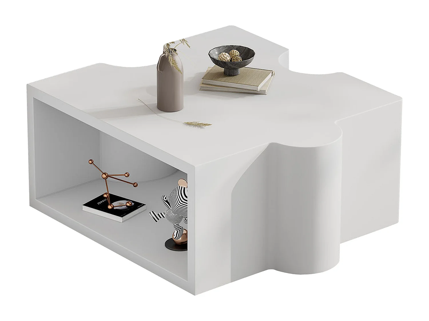 Lot de 2 tables basses 65x60x32 cm modulables design puzzle séparables blanc salon