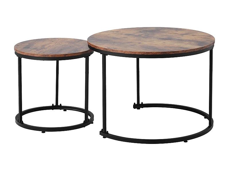 Lot de 2 tables basses rondes, empilables, MDF marron