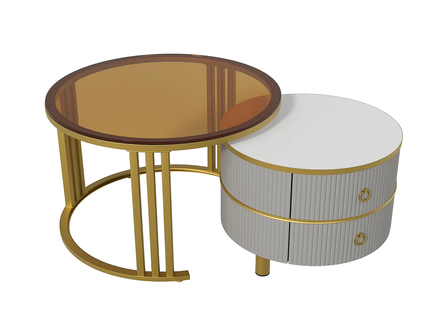 Set van twee tafels 70x70x45cm met twee laden twee werkbladen en opslagruimte brengen Materiaal MDF en grijs