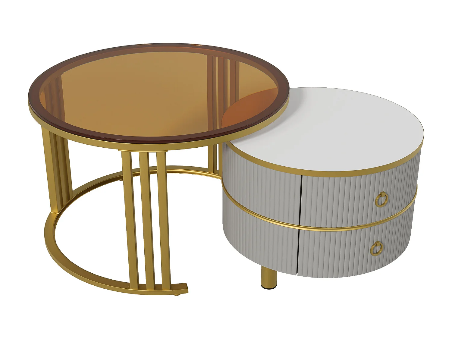 Lot de 2 tables basses 70x70x45cm Avec deux tiroirs, deux plateaux et espace de rangement Matériel MDF Gris pour étude