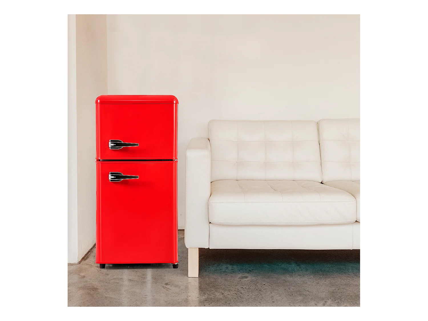 Réfrigérateur 45.5x42x88.8cm 2 Portes 60L Total 22L Congélateur LED Espace de rangement Matériel Iron et Rouge