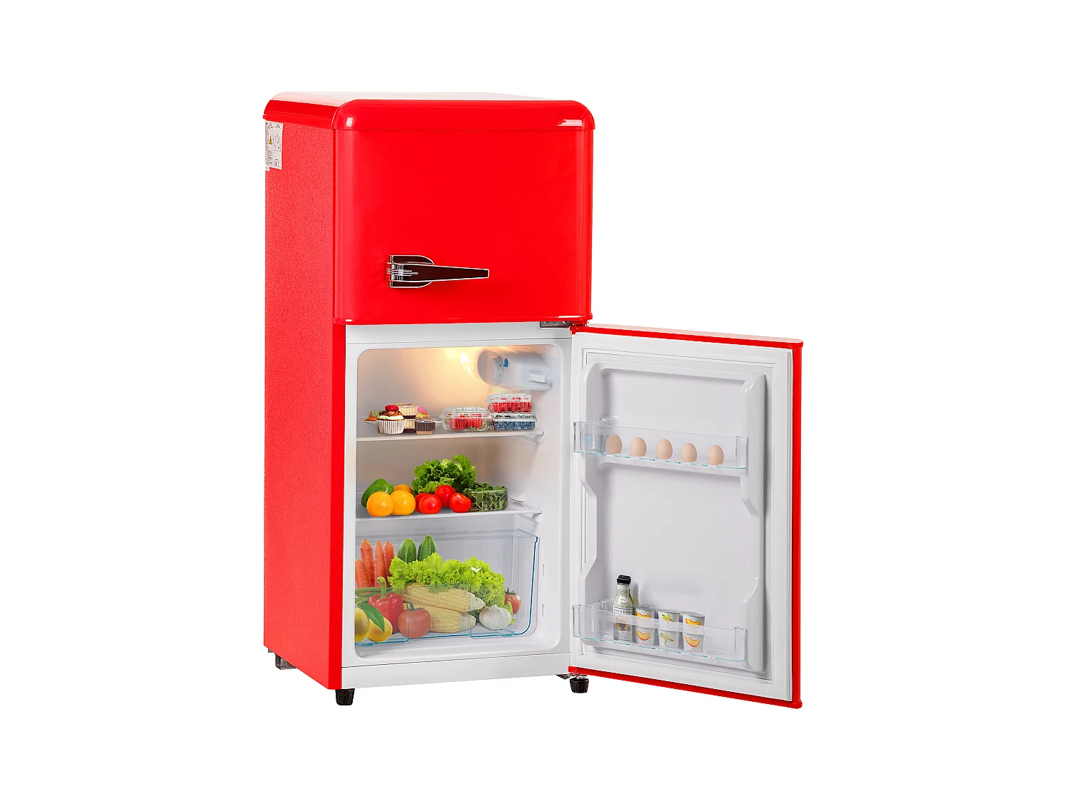 Réfrigérateur 45.5x42x88.8cm 2 Portes 60L Total 22L Congélateur LED Espace de rangement Matériel Iron et Rouge