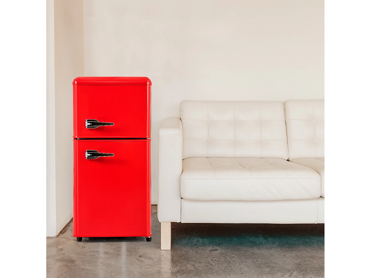 Réfrigérateur 45.5x42x88.8cm 2 Portes 60L Total 22L Congélateur LED Espace de rangement Matériel Iron et Rouge