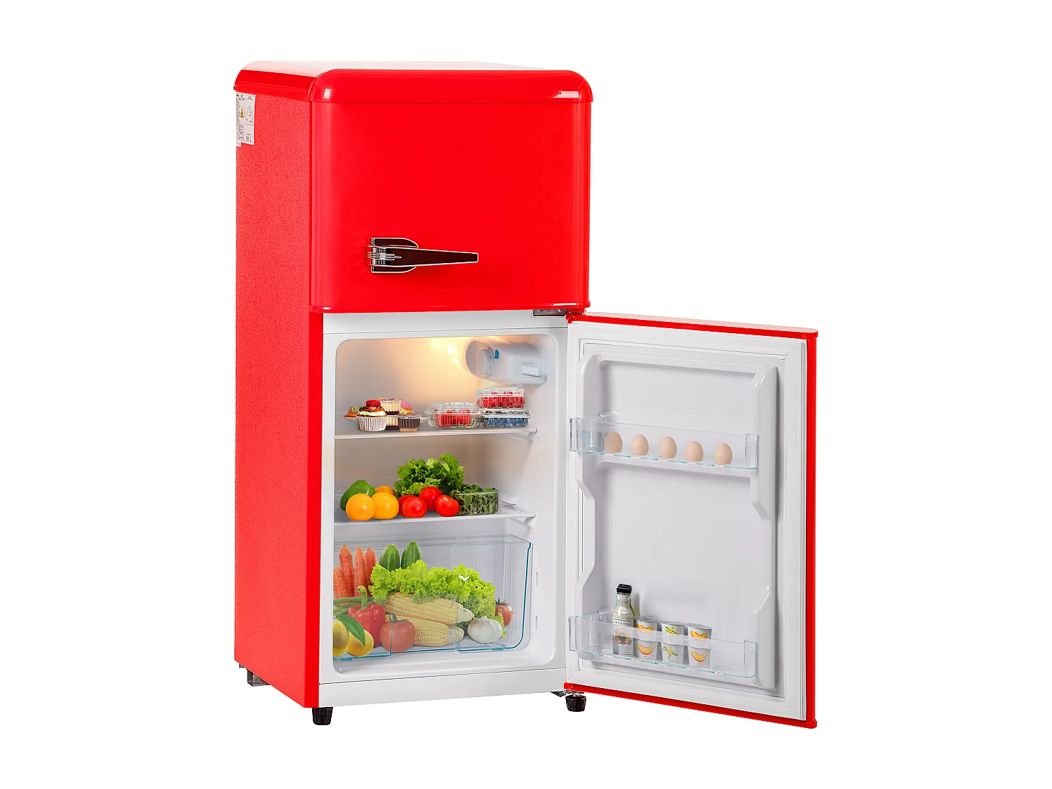 Réfrigérateur 45.5x42x88.8cm 2 Portes 60L Total 22L Congélateur LED Espace de rangement Matériel Iron et Rouge