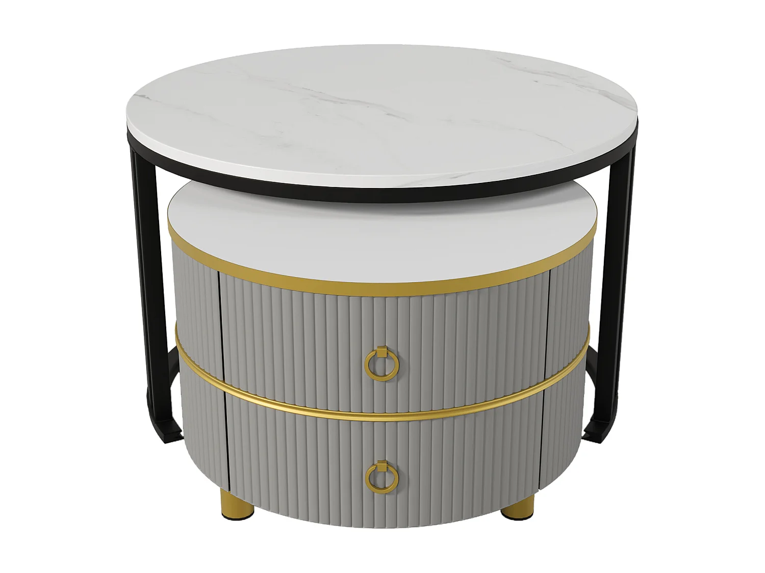 Lot de 2 tables basses 70x70x46cm Avec deux tiroirs, deux surfaces et espace de rangement Matériel MDF Gris pour salon