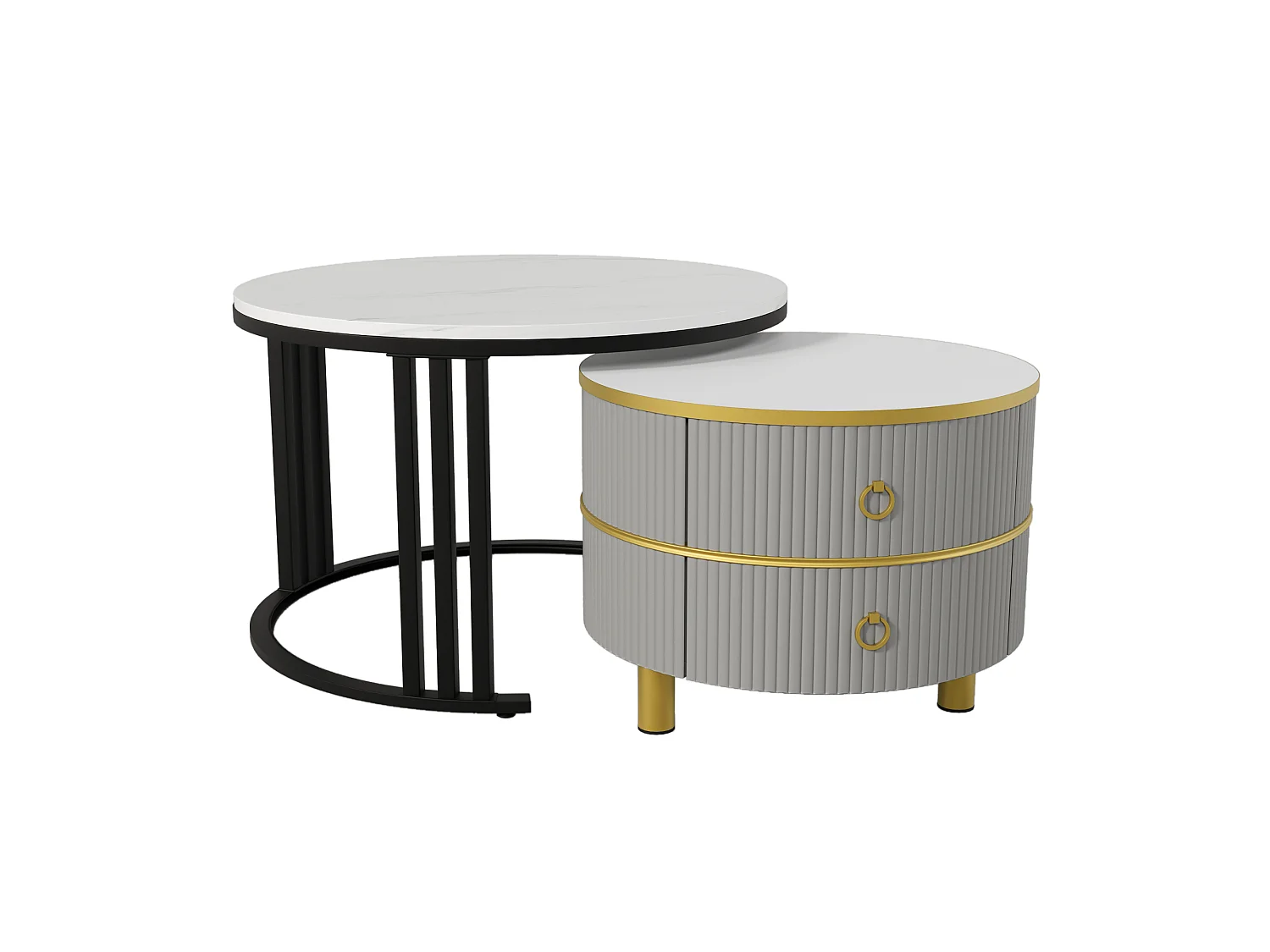 Lot de 2 tables basses 70x70x46cm Avec deux tiroirs, deux surfaces et espace de rangement Matériel MDF Gris pour salon