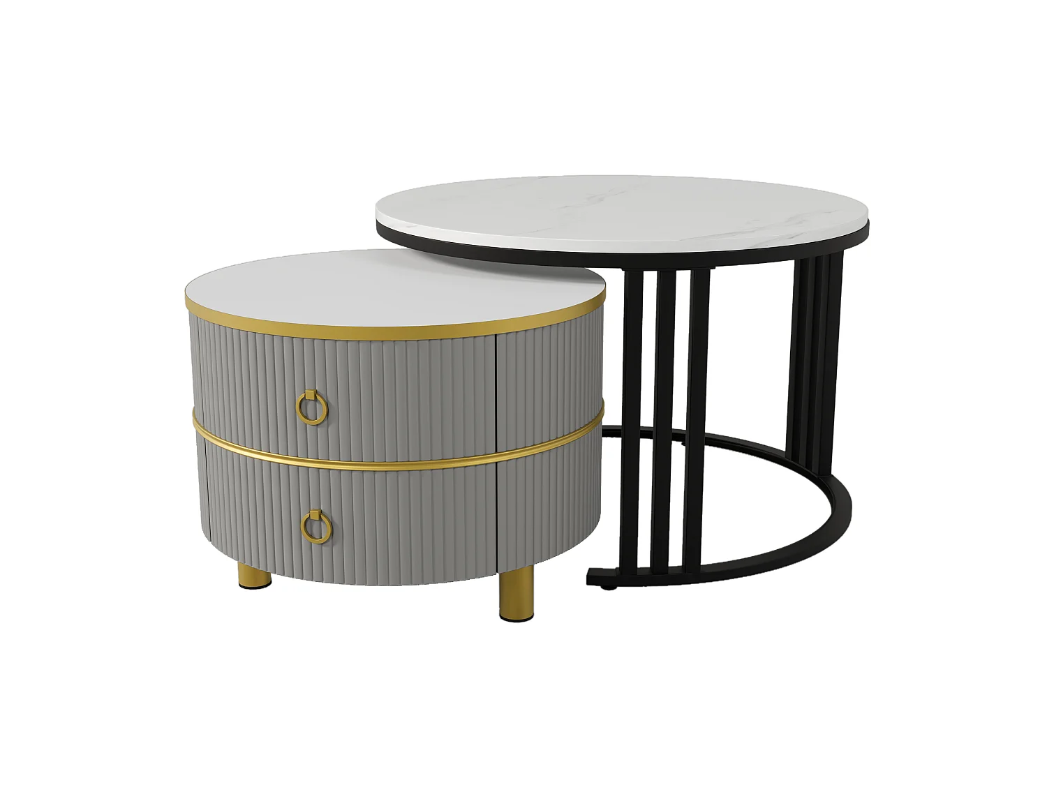 Lot de 2 tables basses 70x70x46cm Avec deux tiroirs, deux surfaces et espace de rangement Matériel MDF Gris pour salon