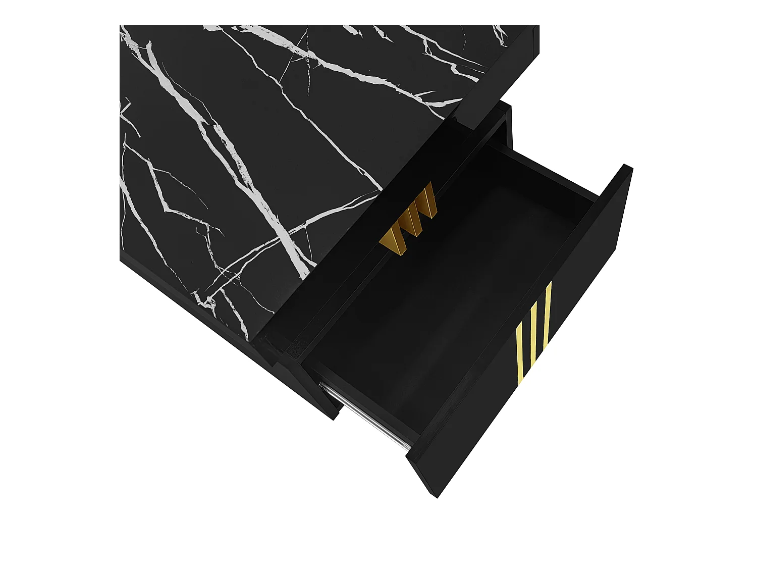 Table basse 100x50x40 cm rectangulaire plateau marbré brillant 2 tiroirs Noir salon moderne