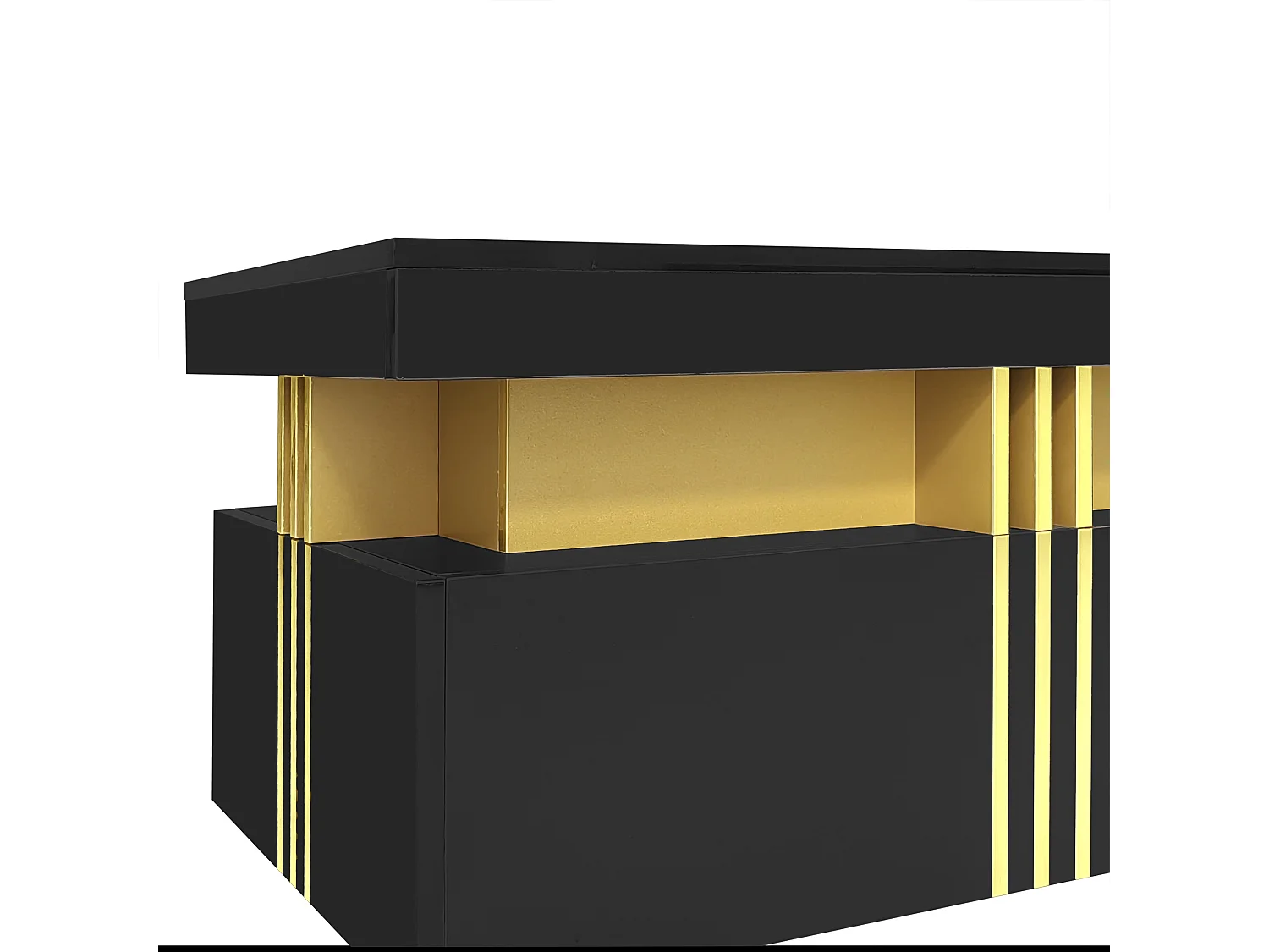 Table basse 100x50x40 cm rectangulaire plateau marbré brillant 2 tiroirs Noir salon moderne