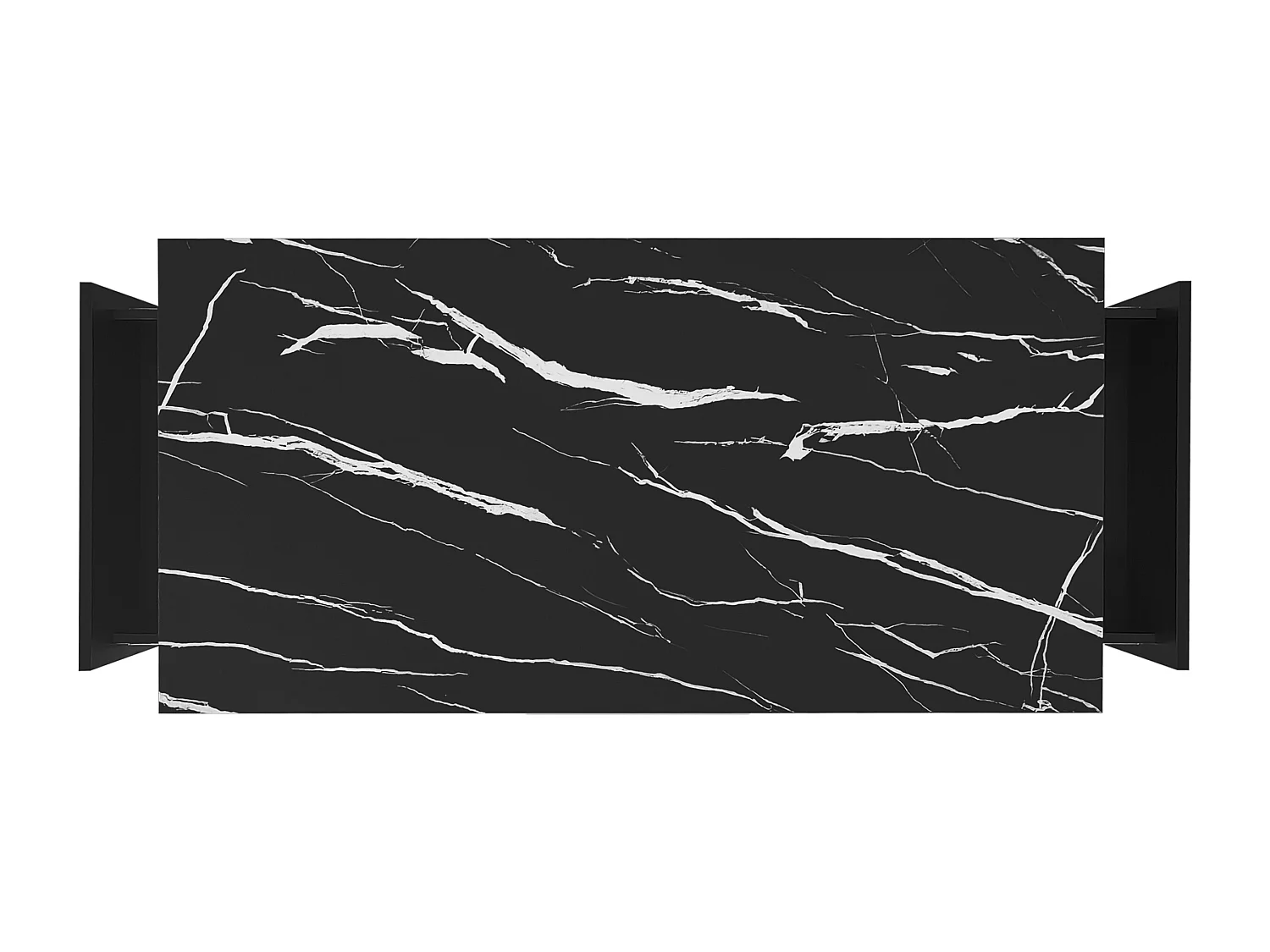Table basse rectangulaire 100x50x40 cm, plateau haut brillant marbré, 2 tiroirs, panneau de particules, noir