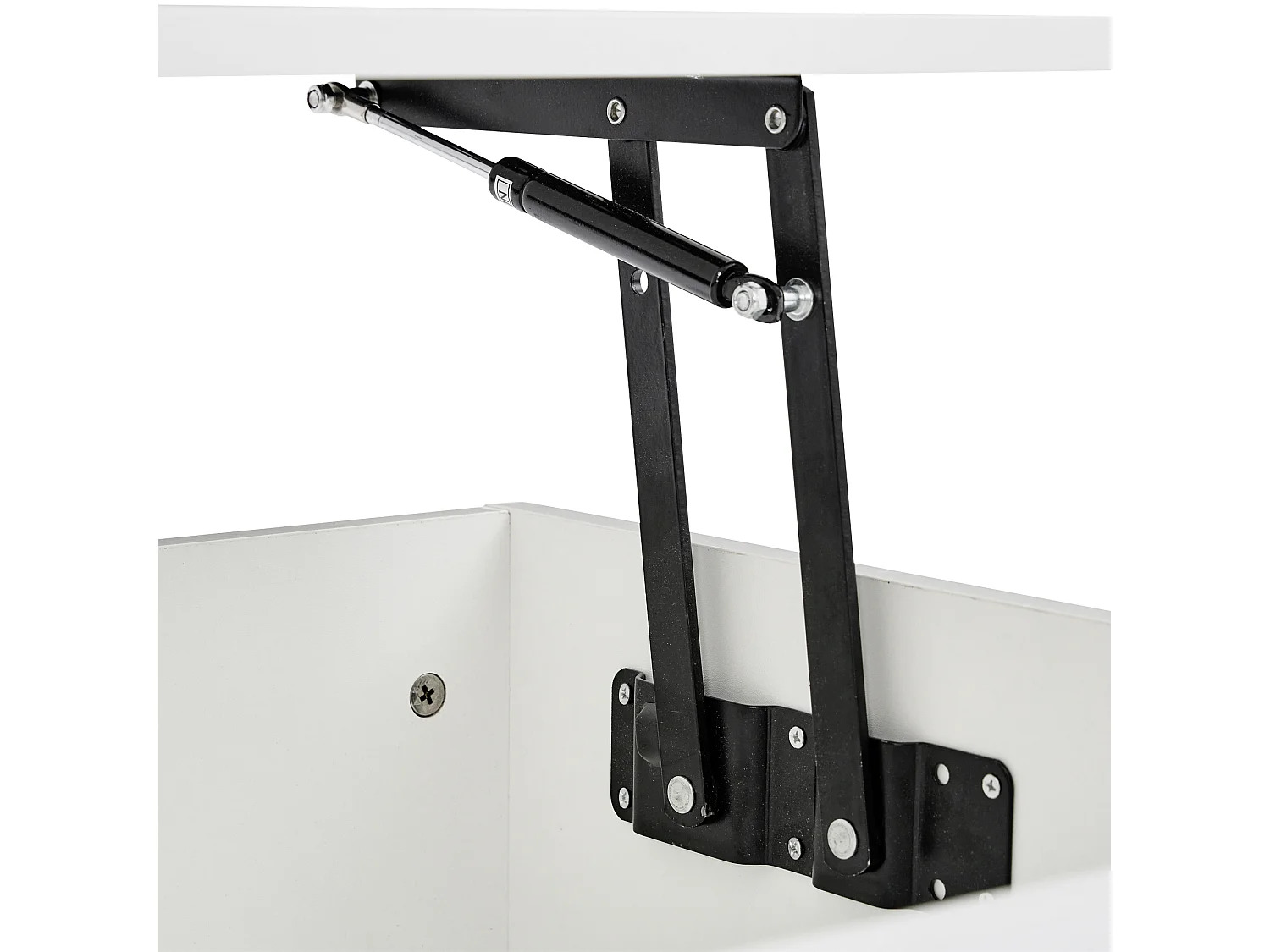 Table basse 100x50x55cm LED levage hydraulique rangement multi-niveaux Blanc pour salon