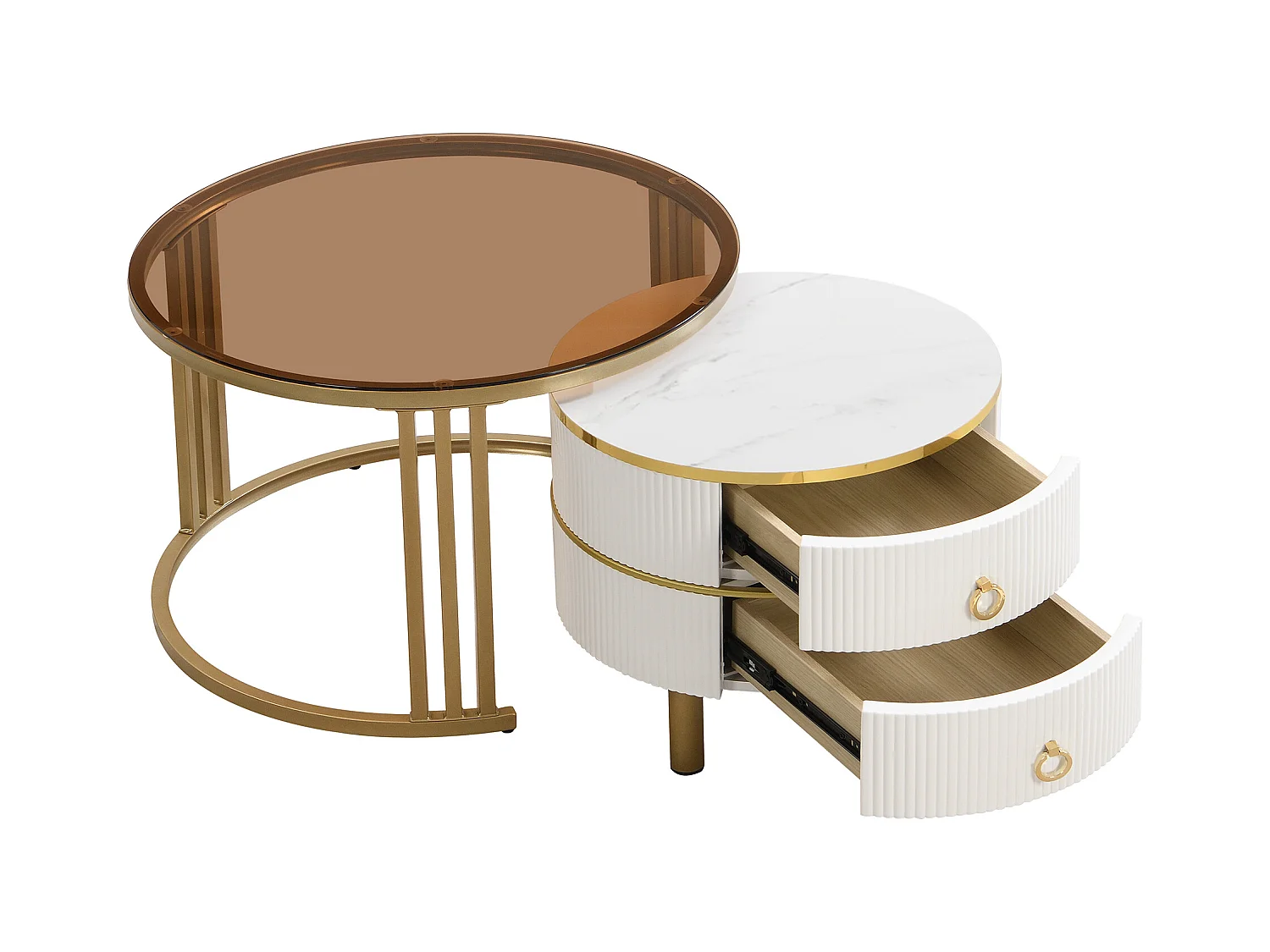 Set van twee tafels 70x70x45cm met twee laden twee werkbladen en opslagruimte brengen Materiaal MDF en Wit