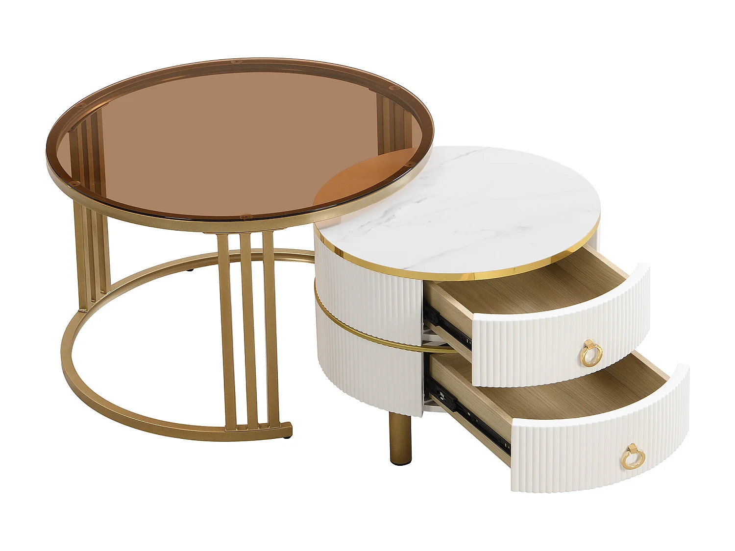 Set van twee tafels 70x70x45cm met twee laden twee werkbladen en opslagruimte brengen Materiaal MDF en Wit