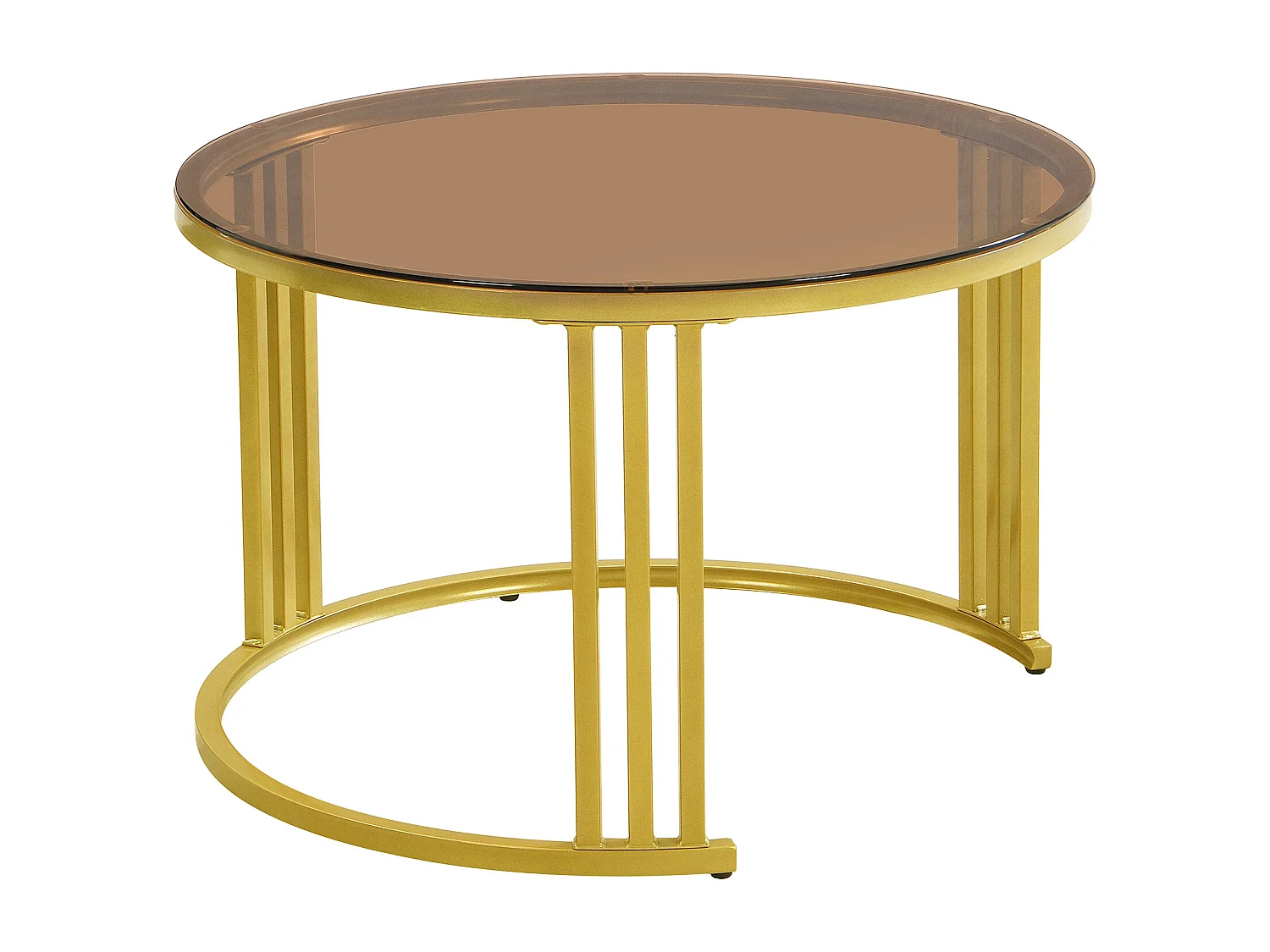 Lot de 2 tables basses rondes 70x70x45 cm, gigognes, 2 tiroirs, MDF et verre blanc