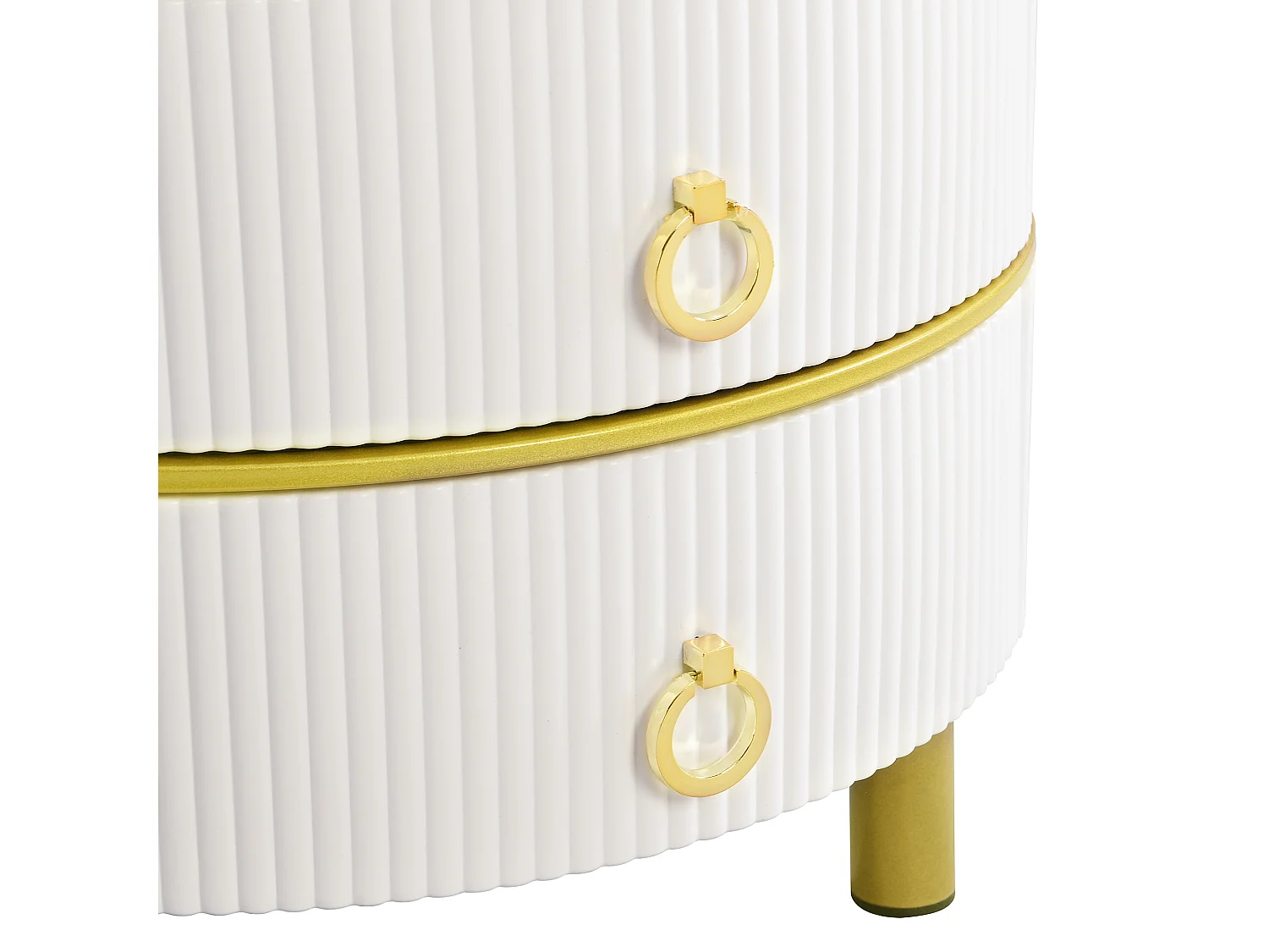 Lot de 2 tables basses rondes 70x70x45 cm, gigognes, 2 tiroirs, MDF et verre blanc