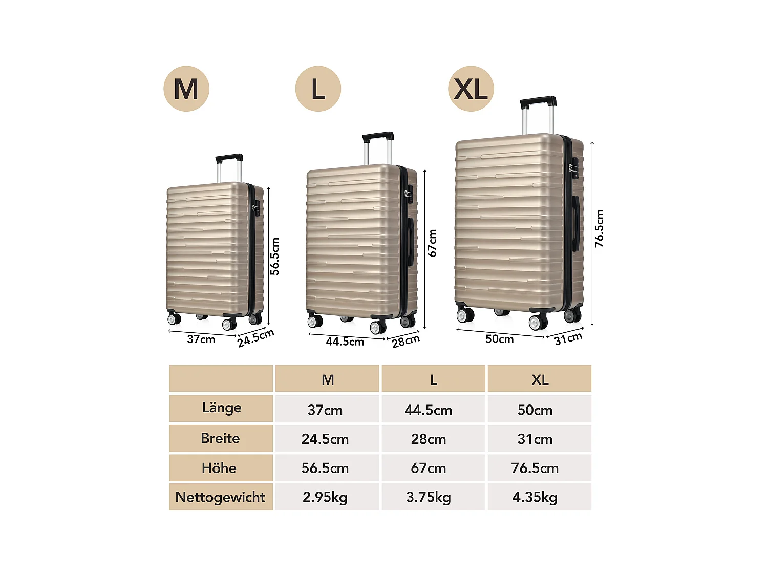 Bagage à main à coque rigide 50x31x76.5cm Trois tailles Cadenas TSA Etanche Poignée télescopique Matériel ABS Gris