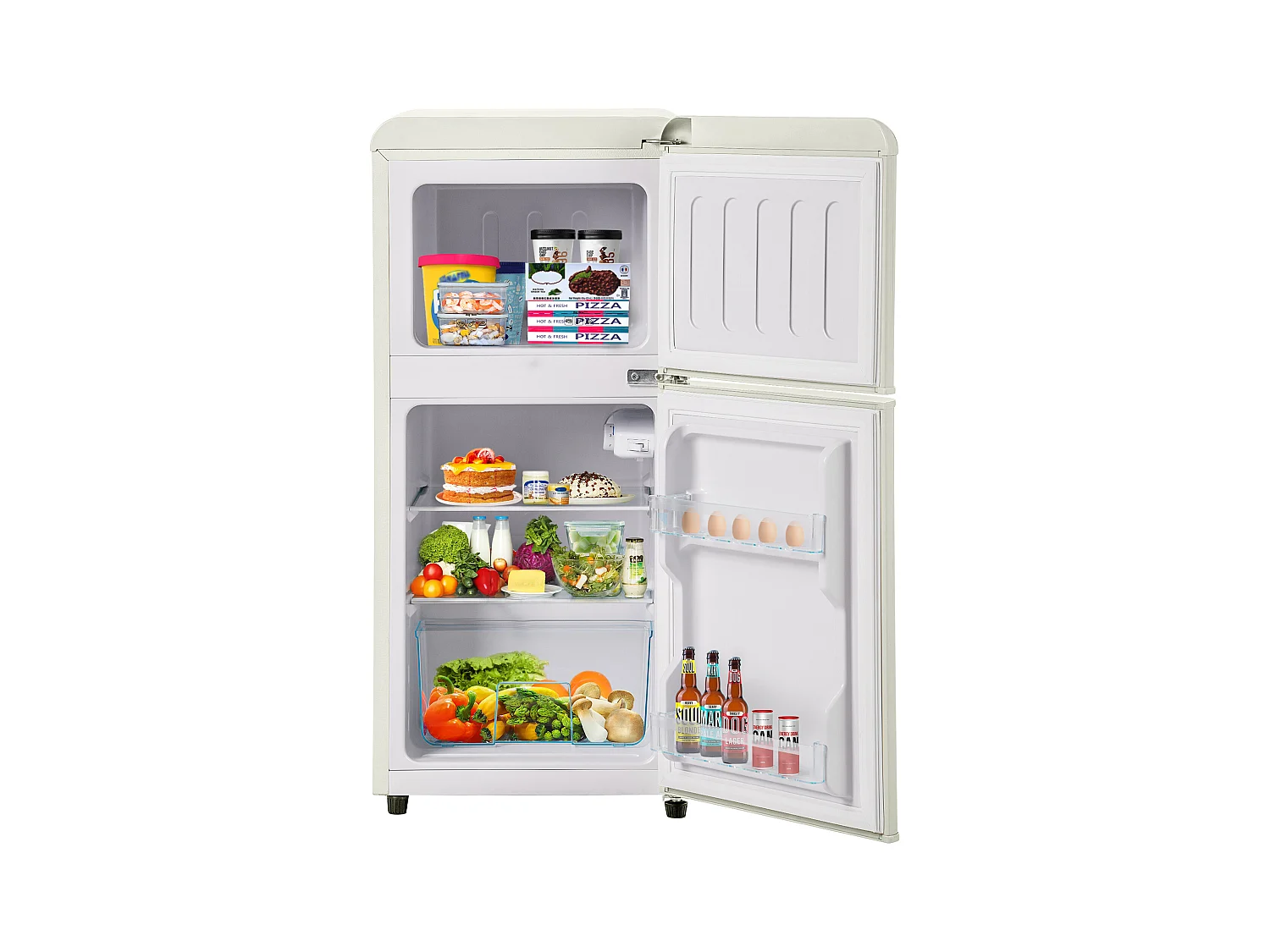 Réfrigérateur 45.5x42x88.8cm 2 Portes 60L Total 22L Congélateur LED Espace de rangement Matériel Iron et Blanc