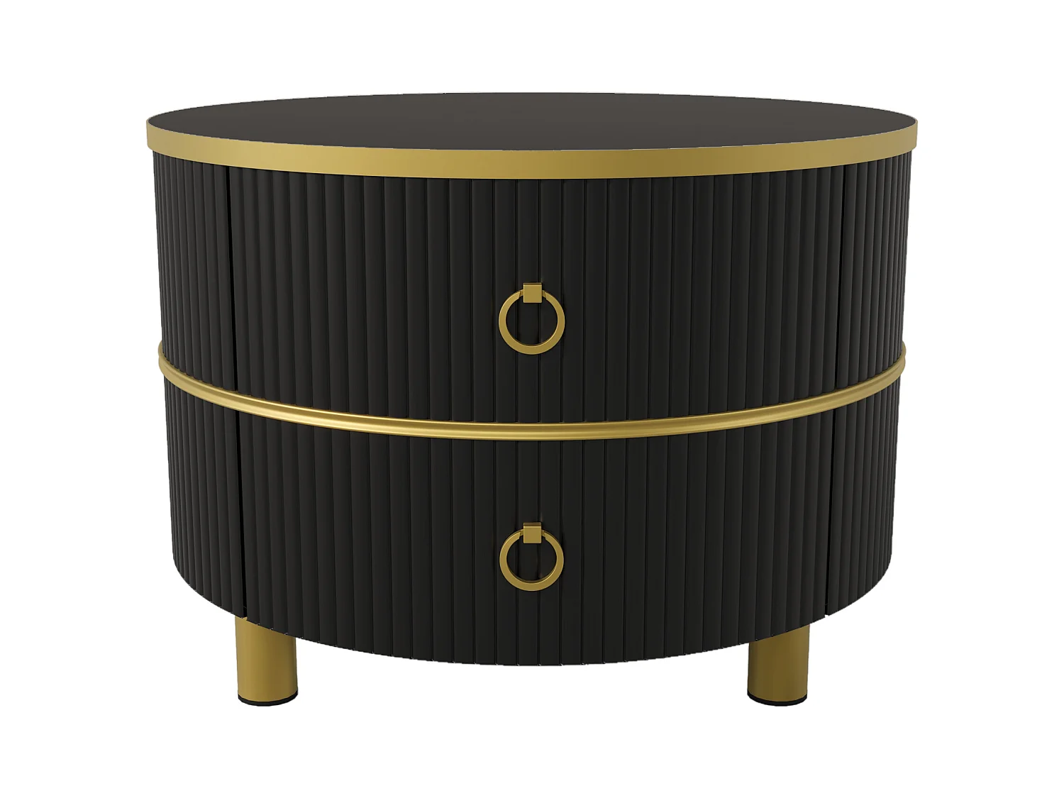 Set van twee tafels 70x70x46cm met ronde vorm twee laden twee werkbladen en opslagruimte brengen Materiaal MDF en zwart