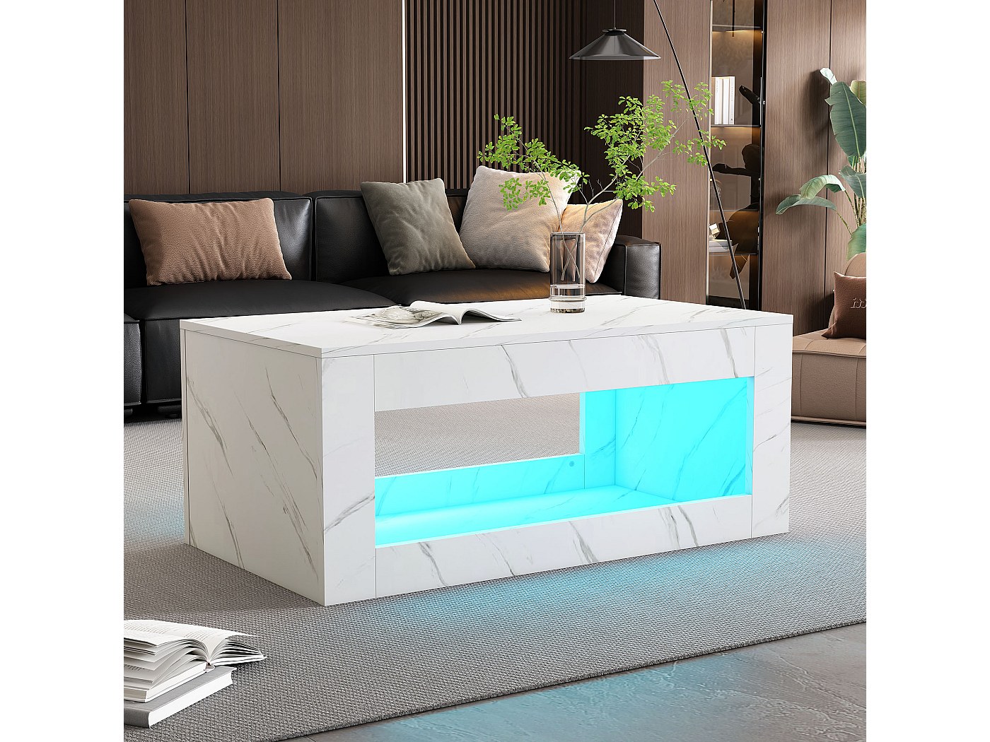 Table basse LED moderne haut brillant télécommande finition blanc pour ...