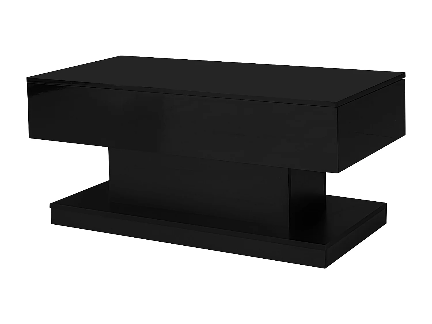Table basse 100x50x45 cm laqué brillant avec LED levage hydraulique et rangement Noir pour salon