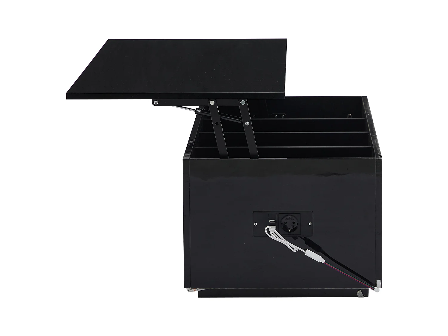 Table basse 100x50x35cm relevable hydraulique éclairage LED rangement caché noir pour salon