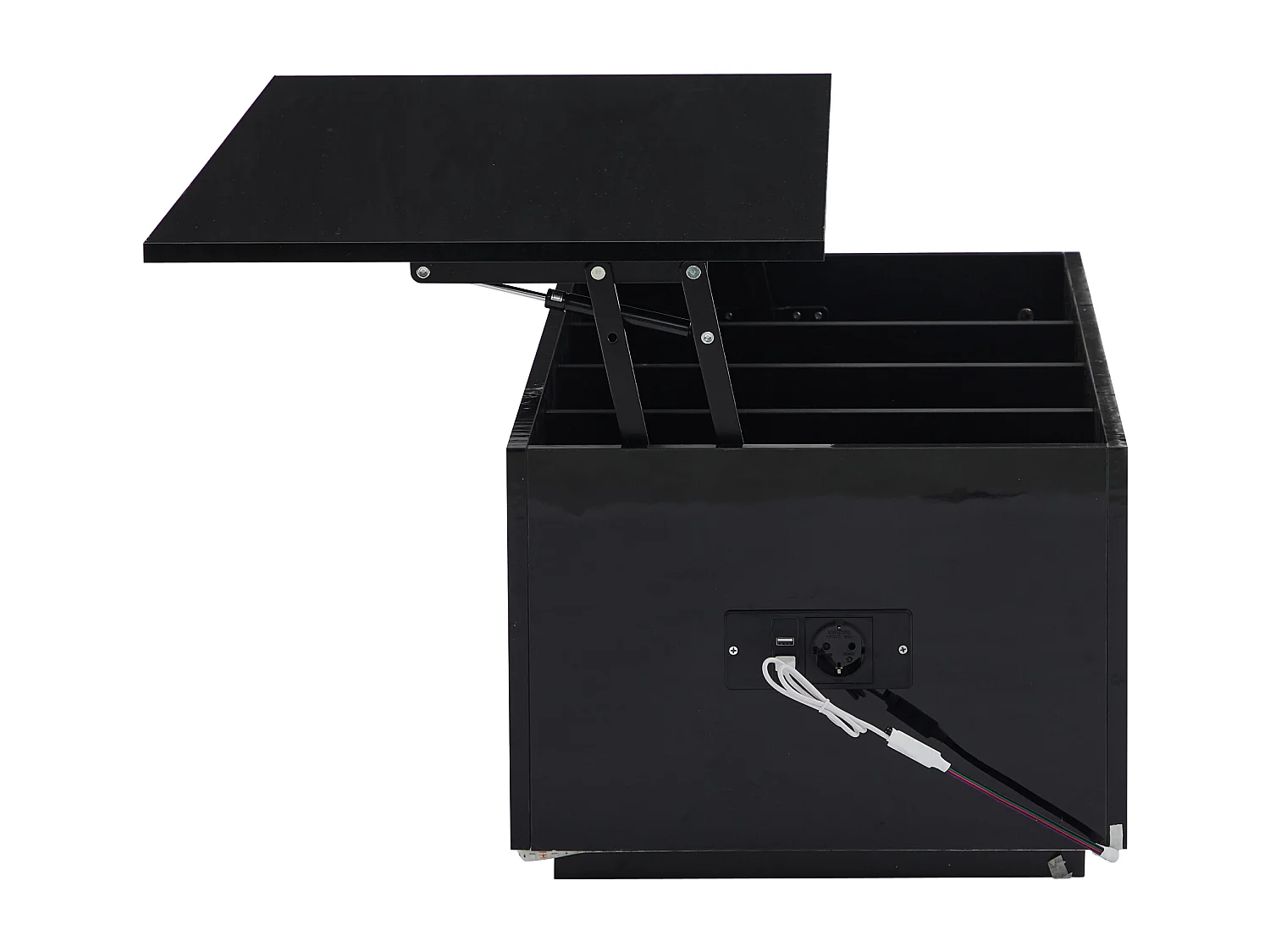 Table basse 100x50x35cm relevable hydraulique éclairage LED rangement caché noir pour salon