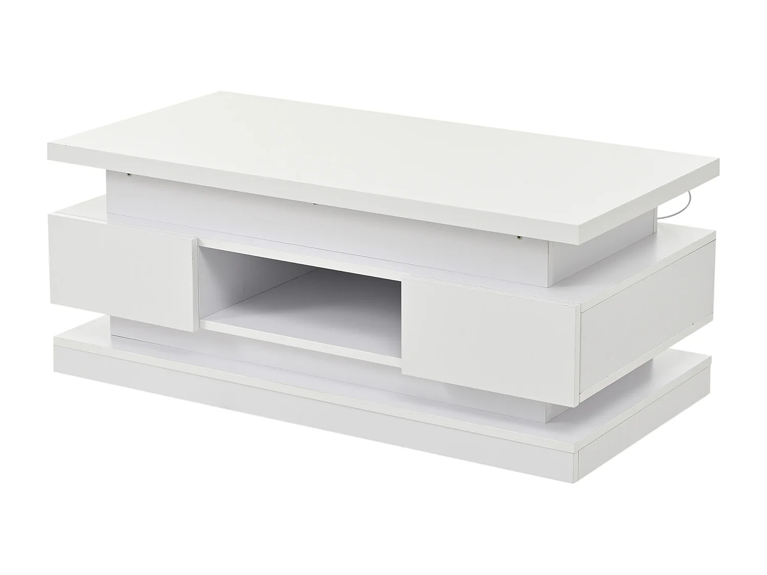 Salontafel verstelbaar 100x50x40 cm met 2 lades en LED, verborgen opbergruimte modern van spaanplaat, wit