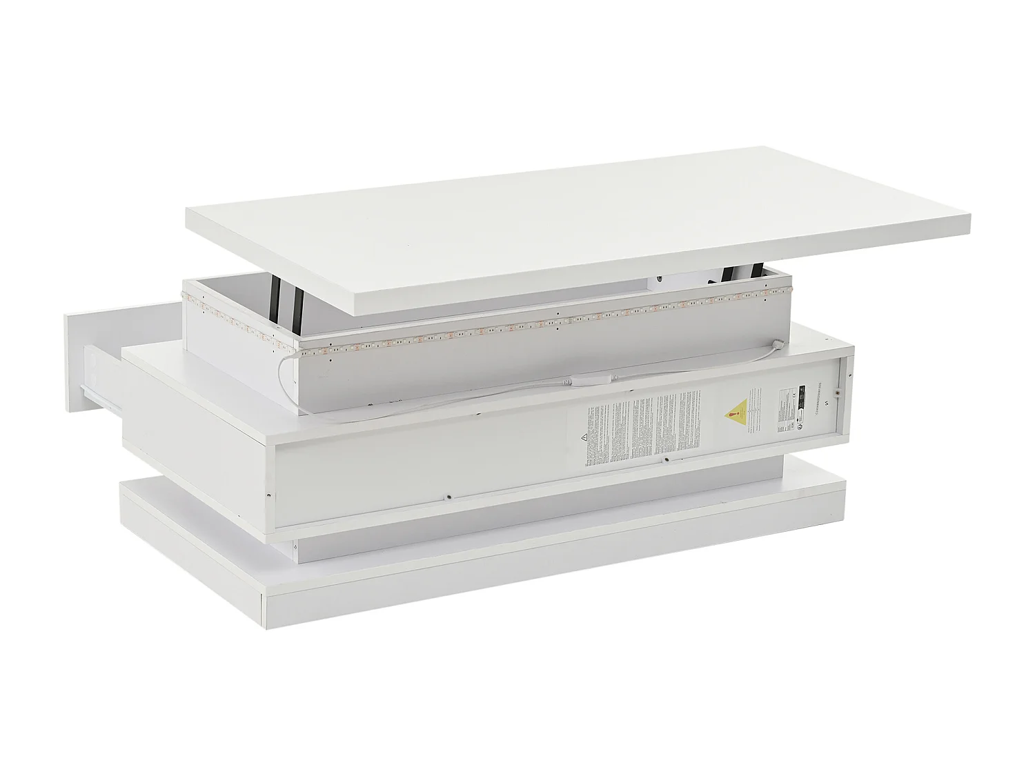 Salontafel verstelbaar 100x50x40 cm met 2 lades en LED, verborgen opbergruimte modern van spaanplaat, wit