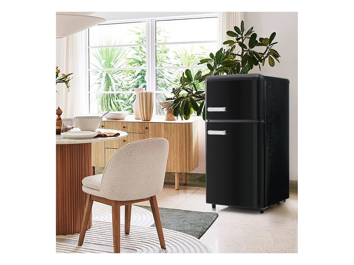 Réfrigérateur 46x45x91cm 2 Portes 72L Total 21L Congélateur LED Espace de rangement Matériel Iron et Noir