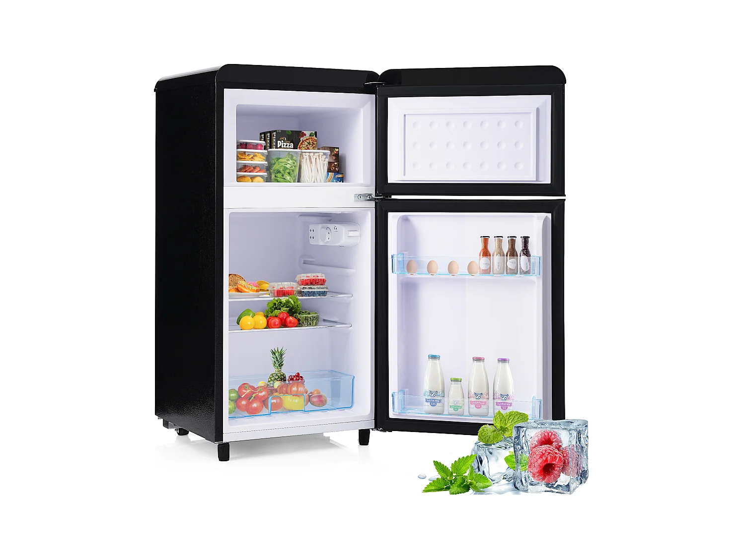 Réfrigérateur 46x45x91cm 2 Portes 72L Total 21L Congélateur LED Espace de rangement Matériel Iron et Noir