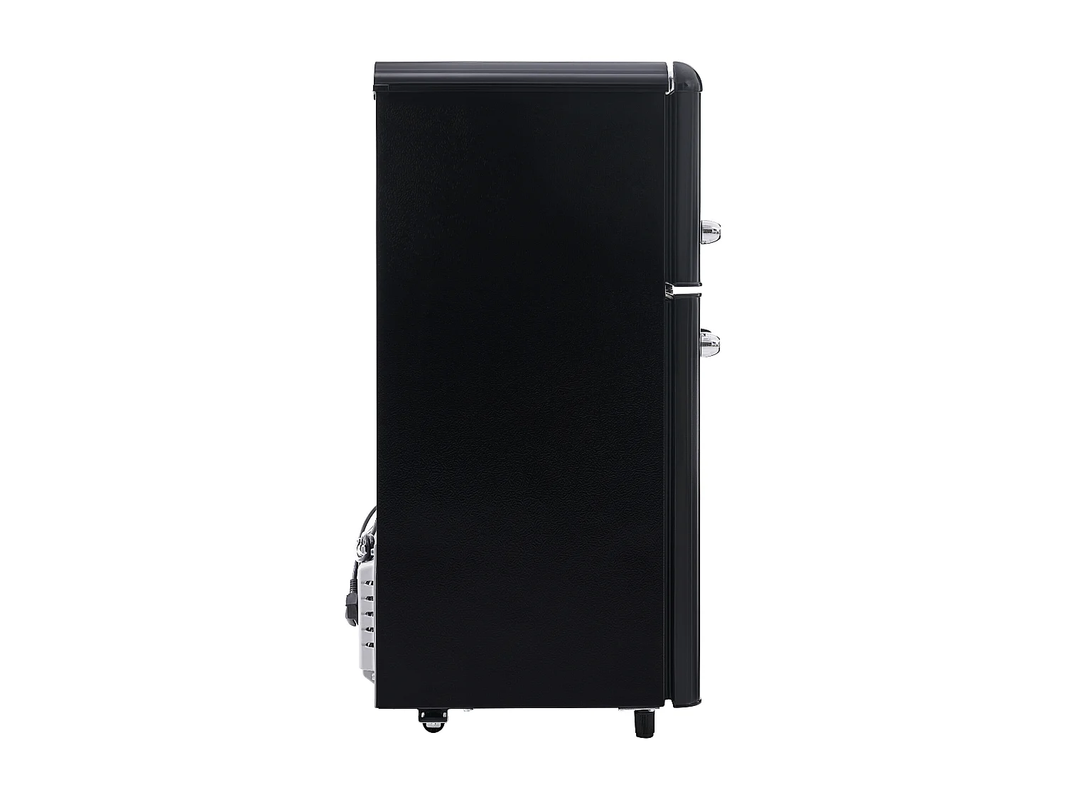 Réfrigérateur rétro 46x45x91 cm, double porte, congélateur 21 L, étagères réglables, éclairage LED, fer et plastique noir