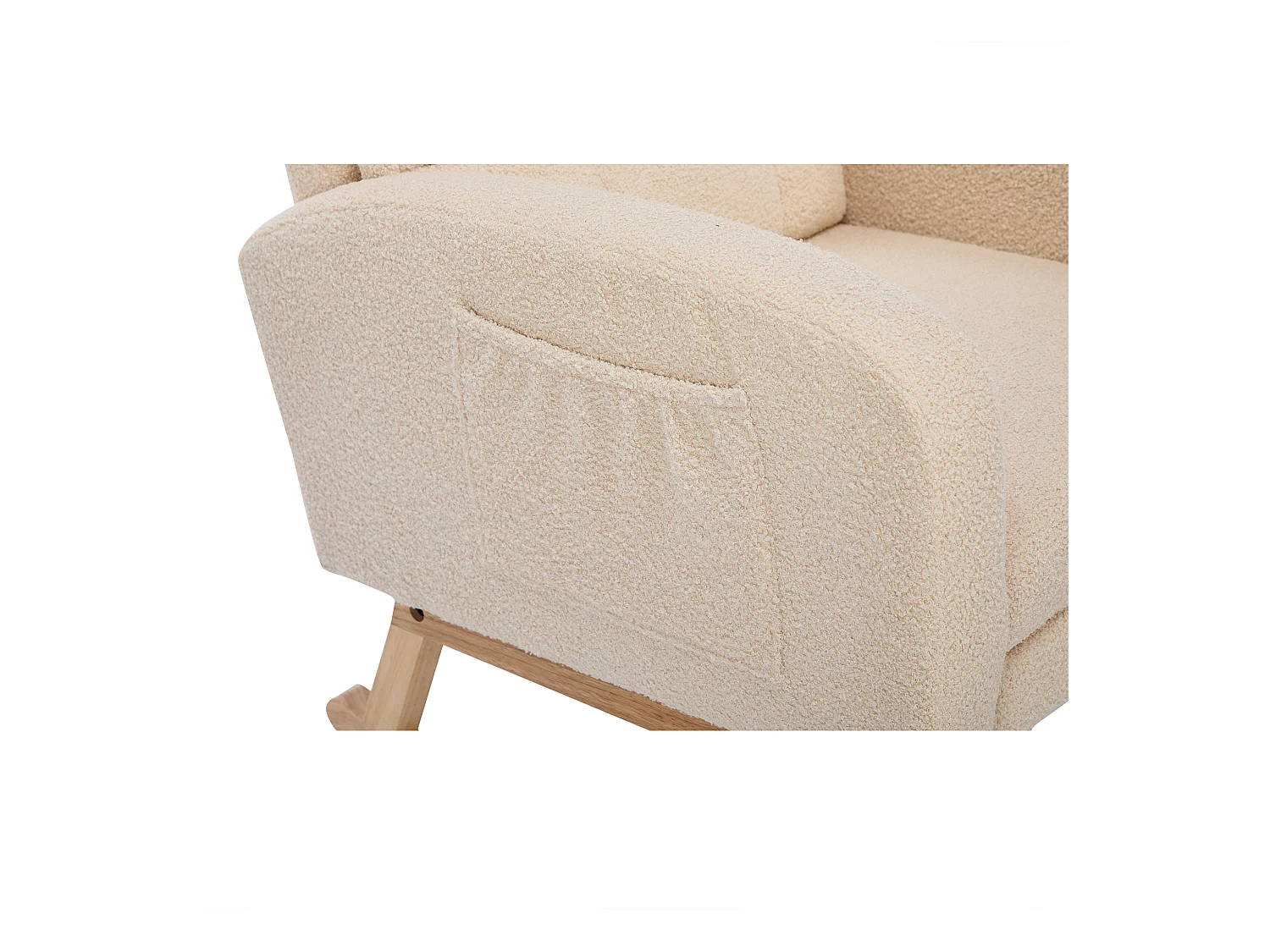 Fauteuil à bascule velours rembourrage dense cadre bois pieds métal beige