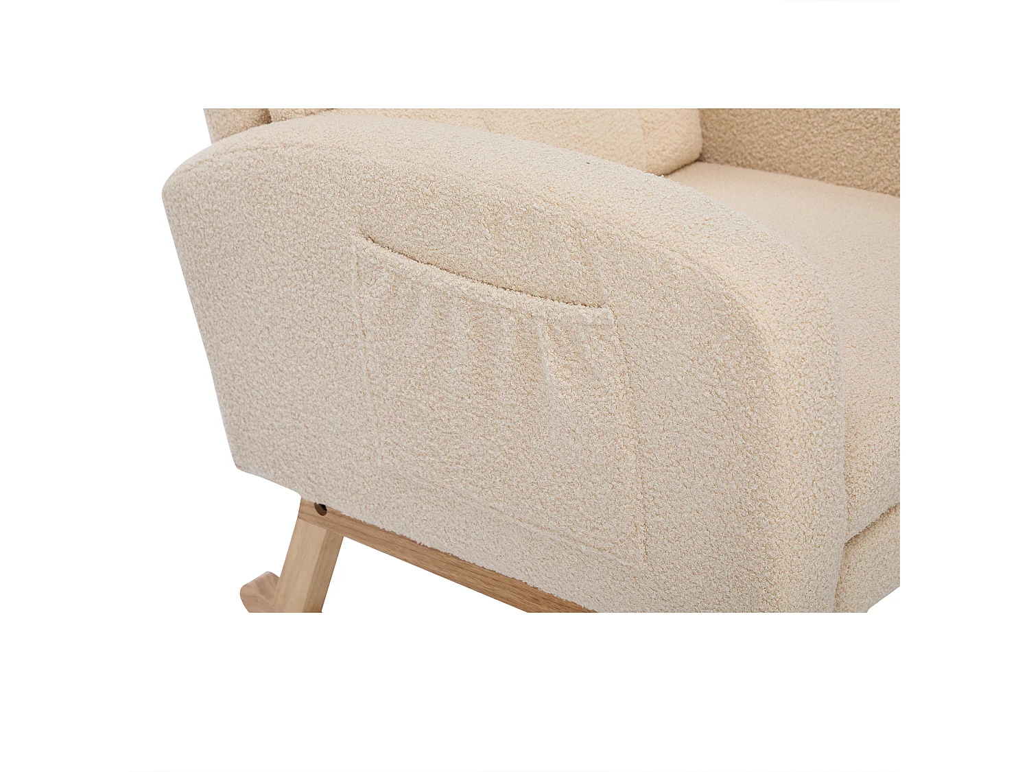 Fauteuil à bascule velours rembourrage dense cadre bois pieds métal beige
