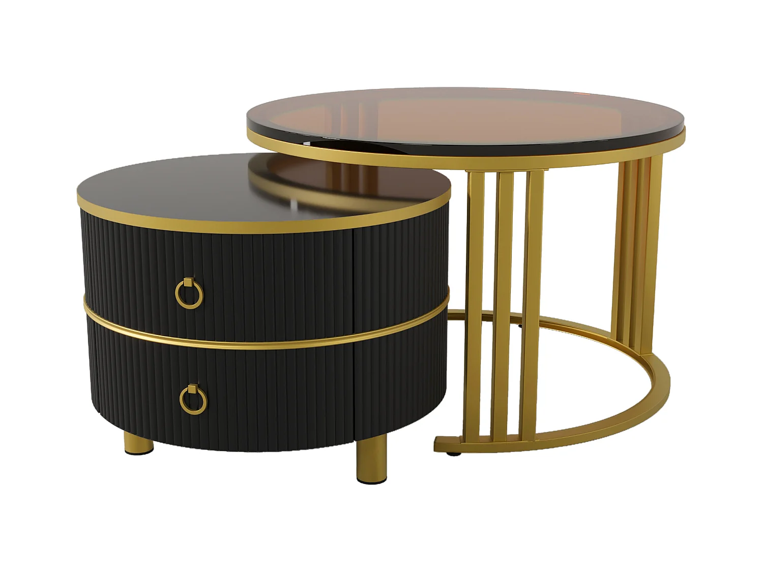 Set van twee tafels 70x70x45cm met twee laden twee tafelbladen en opslagruimte brengen Materiaal MDF en zwart