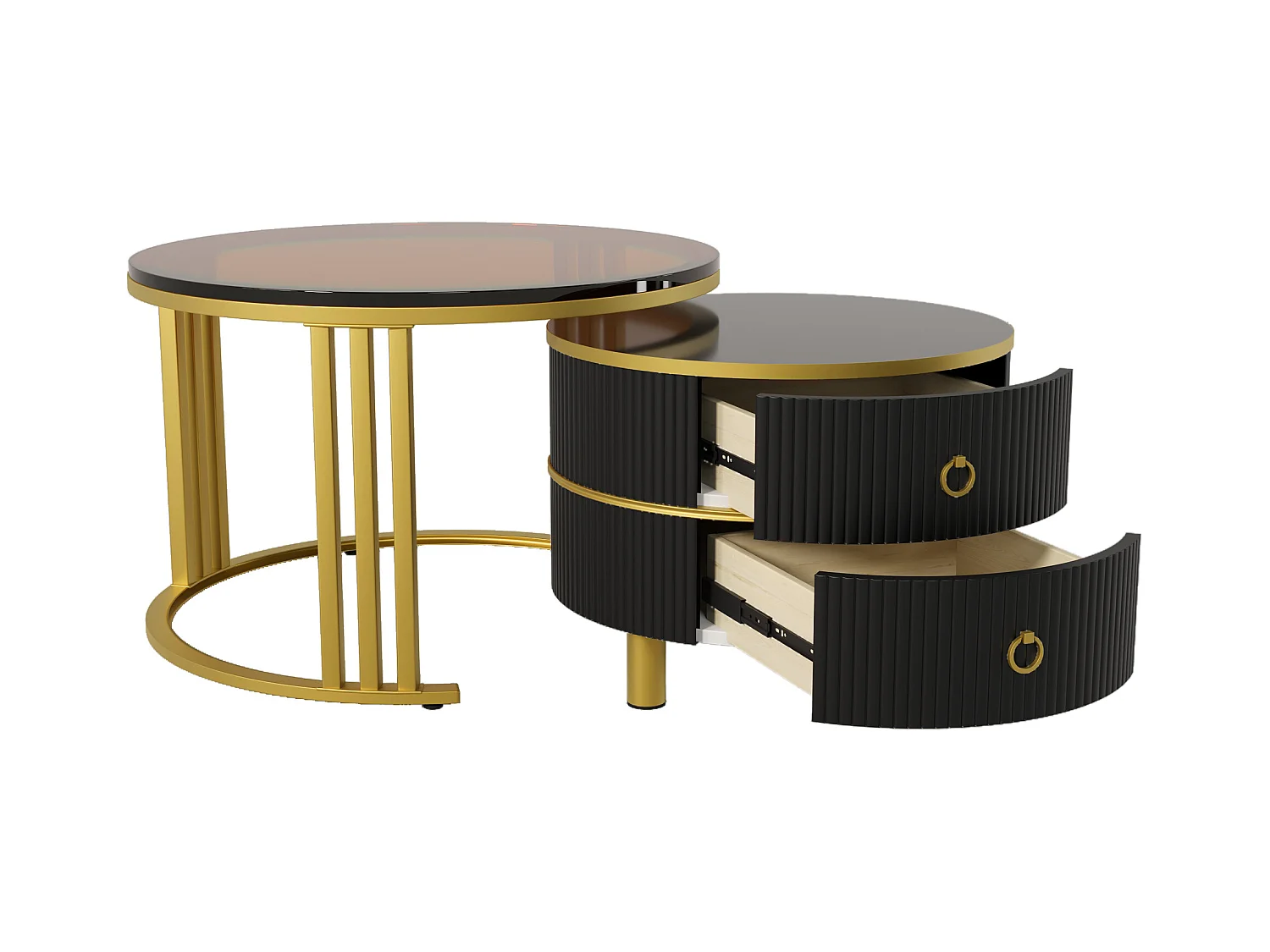 Set van twee tafels 70x70x45cm met twee laden twee tafelbladen en opslagruimte brengen Materiaal MDF en zwart