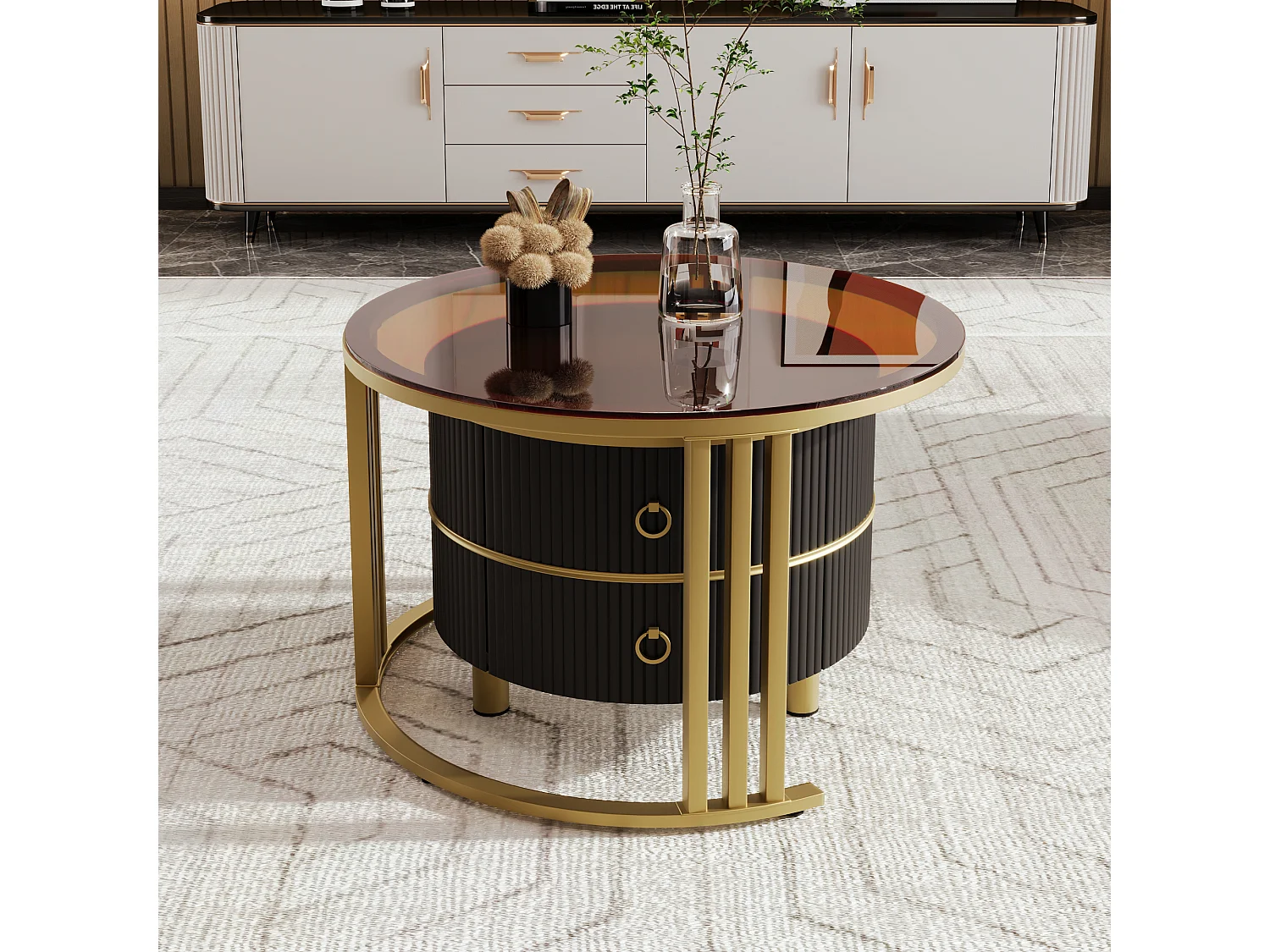 Lot de 2 tables basses 70x70x45cm Avec deux tiroirs, deux plateaux et espace de rangement Matériel MDF Noir pour étude