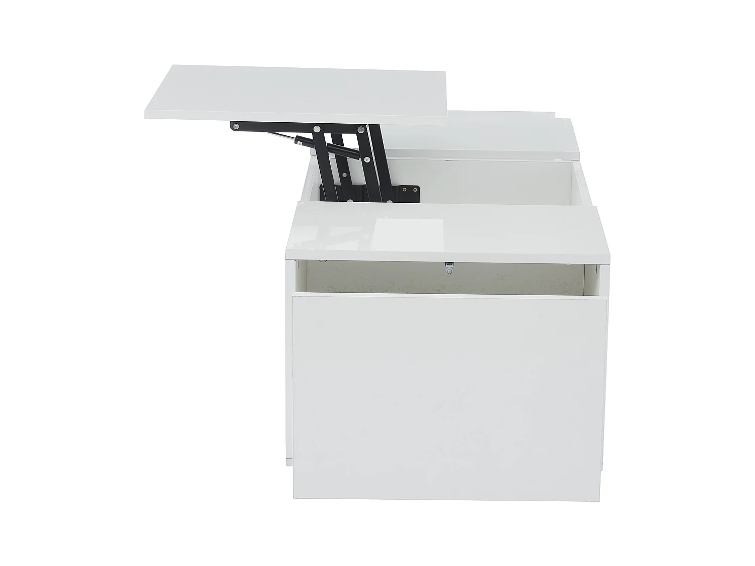Table basse 95x48x40 cm lift réglable extensible LED 2 tiroirs multifonction blanc salon contemporain