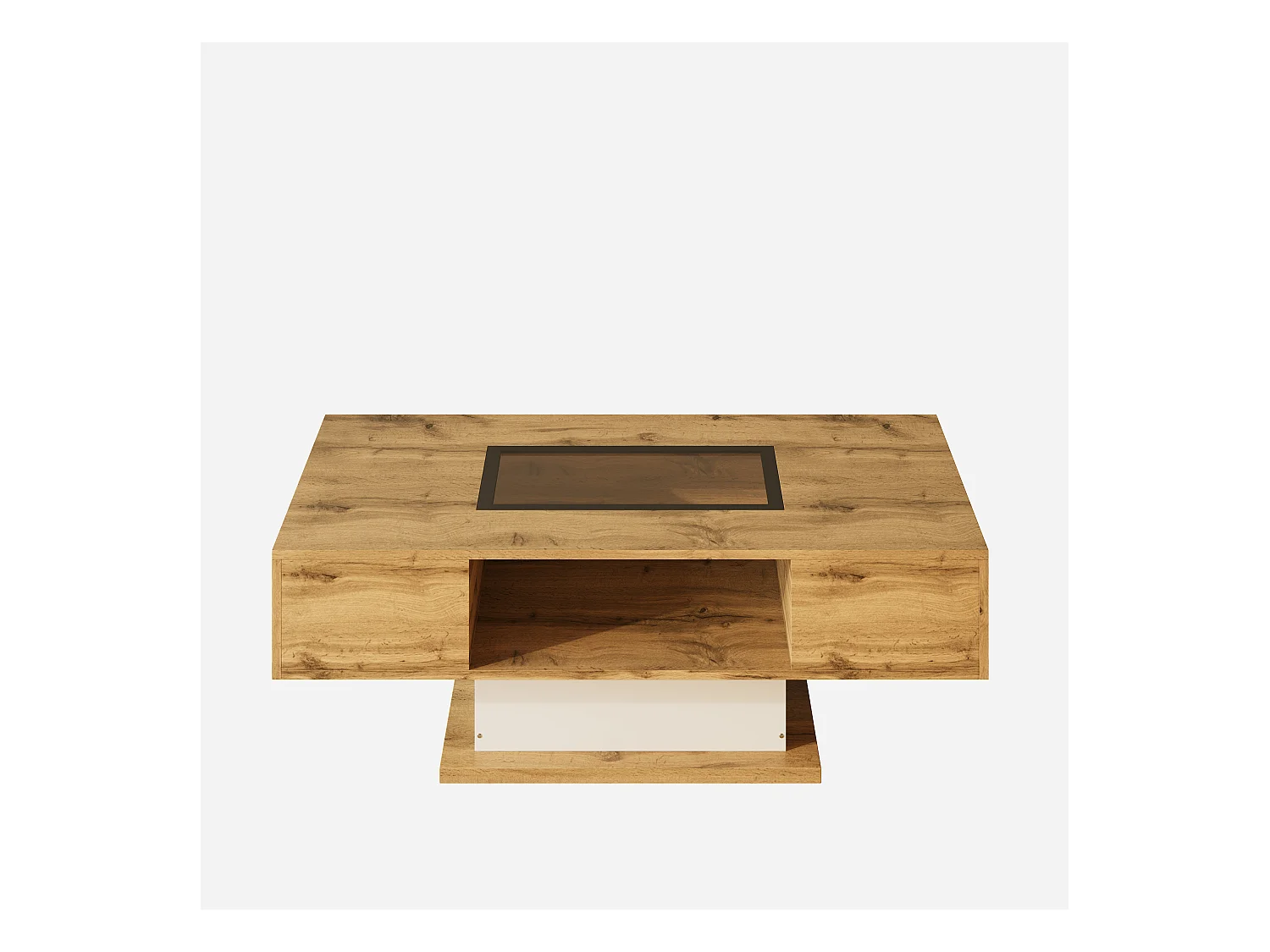 Table basse 110.2x60x39.7 cm avec deux tiroirs et lumières LED panneaux de particules en Couleur naturelle pour salon