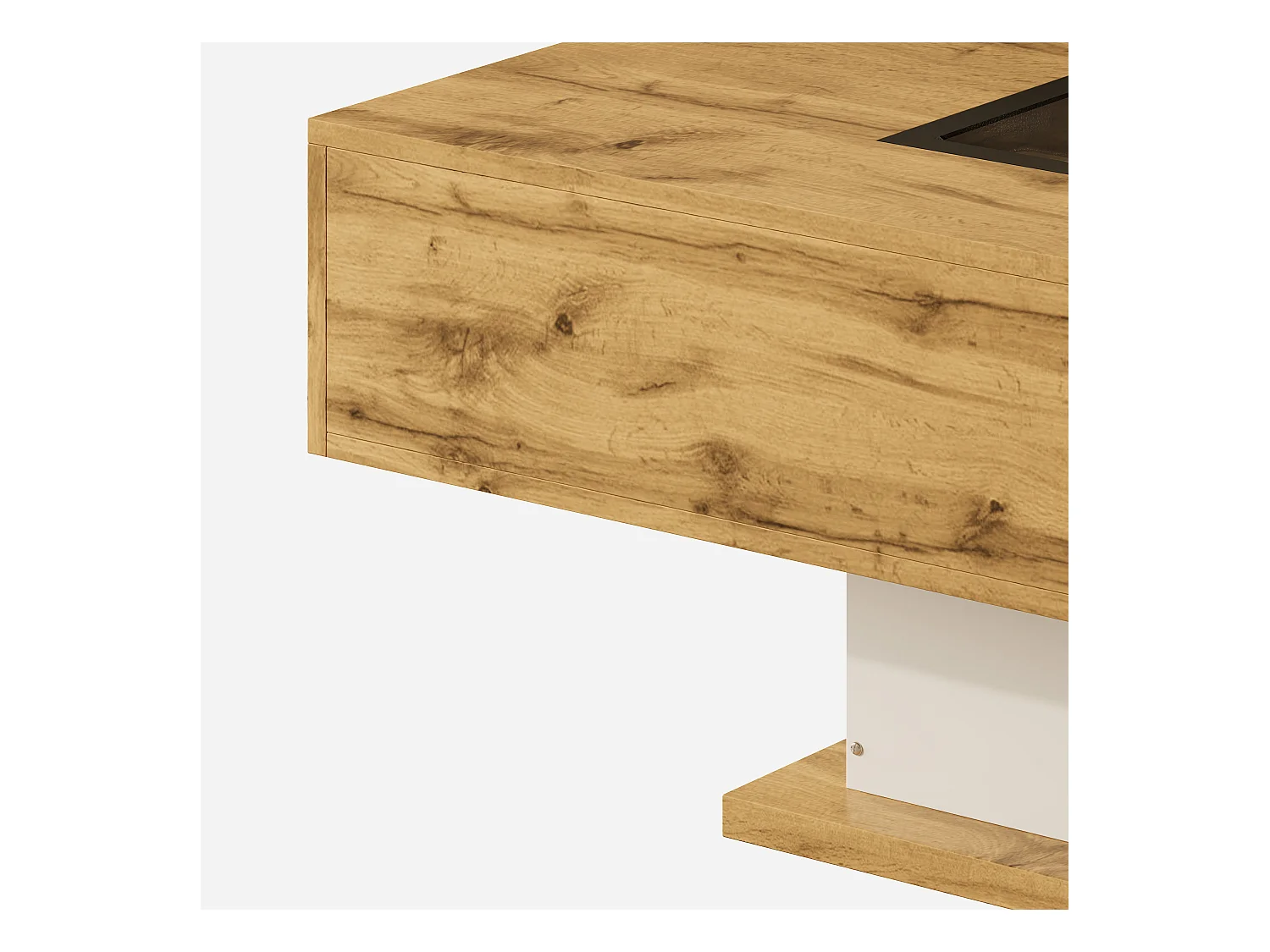 Table basse 110.2x60x39.7 cm avec deux tiroirs et lumières LED panneaux de particules en Couleur naturelle pour salon