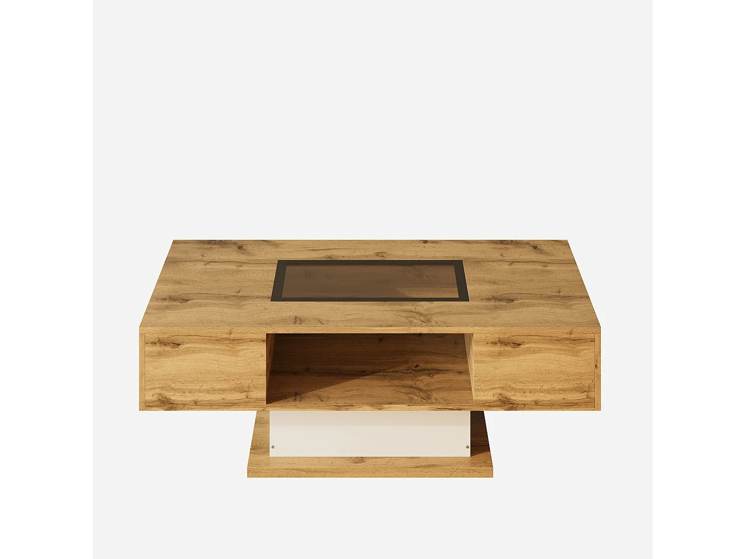 Table basse 110.2x60x39.7 cm avec deux tiroirs et lumières LED panneaux de particules en Couleur naturelle pour salon