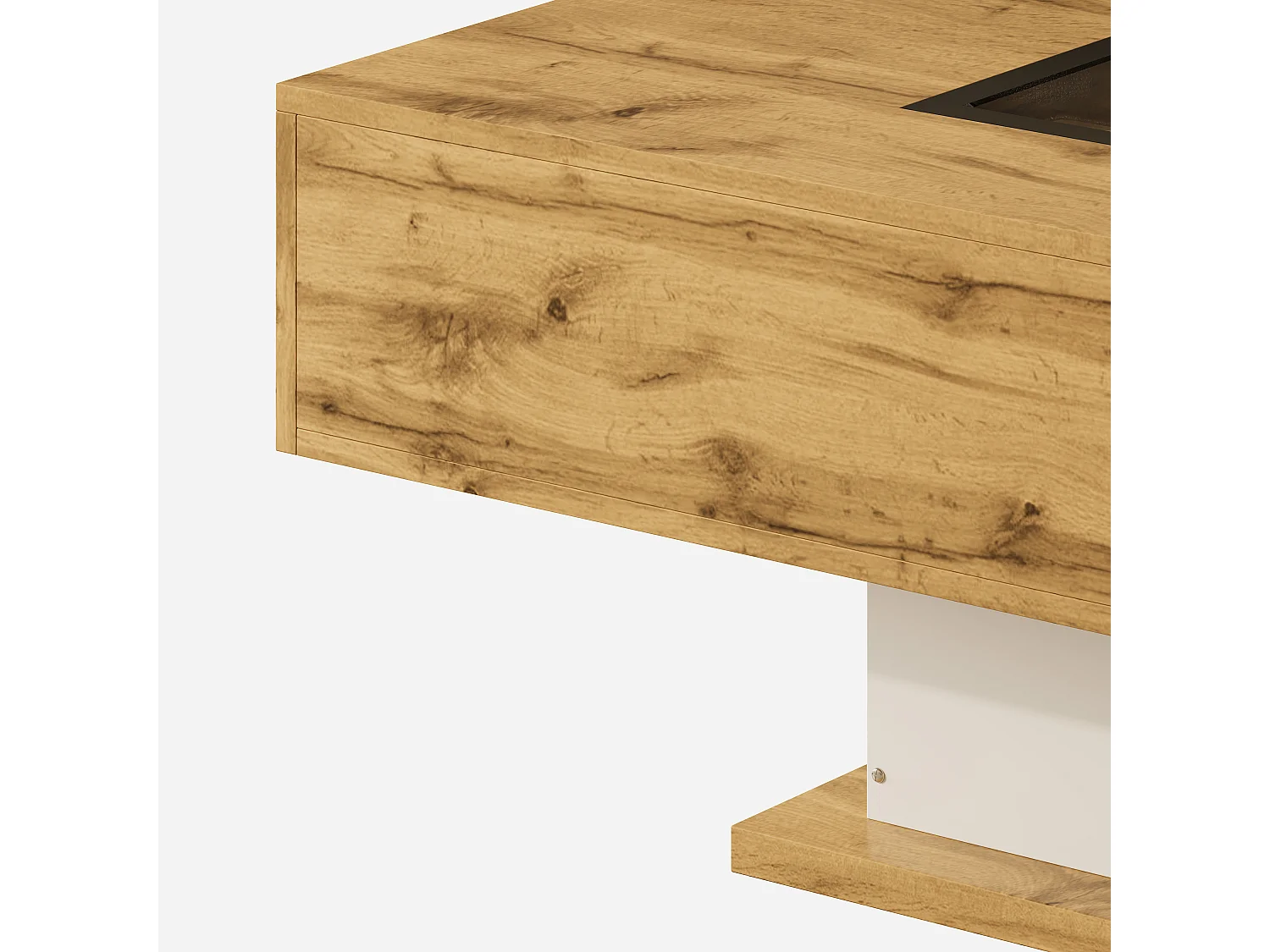 Table basse 110.2x60x39.7 cm avec deux tiroirs et lumières LED panneaux de particules en Couleur naturelle pour salon